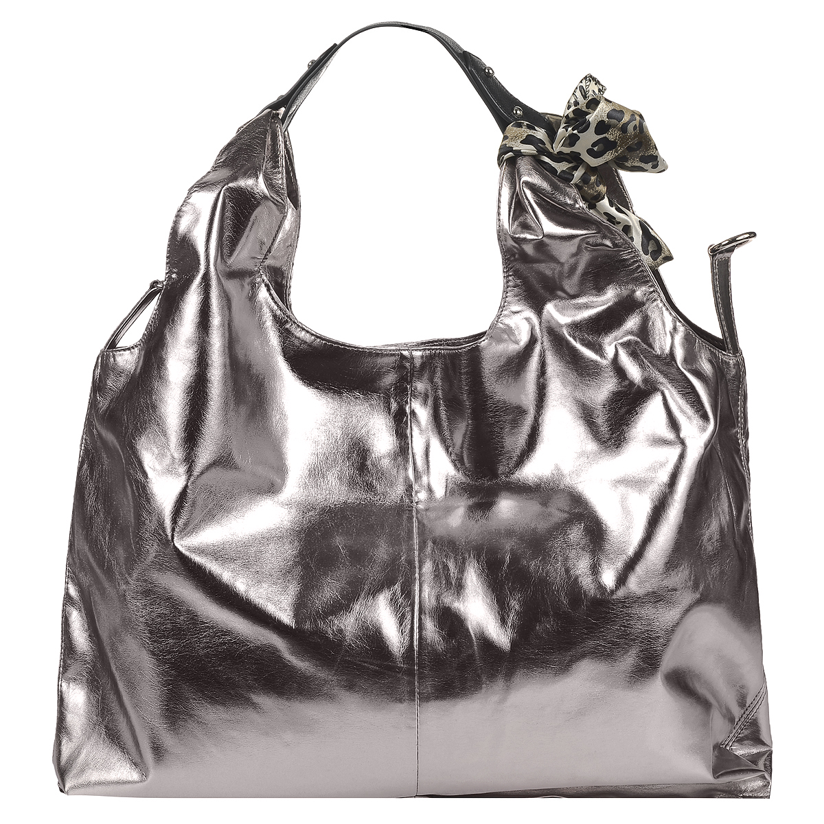 Сумка женская Fancy Bag, цвет: серый. 0106-770106-77 серый Сумка женская Fancy Bag, цвет: серый. 0106-770106-77 серыйСтильная сумка Fancy bag выполнена из искусственной кожи серого цвета. Сумка имеет одно вместительное отделение, закрывающееся на магнитную кнопку. Внутри - вшитый карман на застежке-молнии, два накладных кармана для мелочей и мобильного телефона, а также вместительный съемный карман на застежке-молнии. Внутри этого кармана вшитый кармашек на молнии и два накладных кармашка для мелочей. Внутренний карман можно при необходимости вынуть или установить при помощи металлических кнопок. По бокам сумки два ремешка с карабинами для придания сумки формы в виде треугольника. Сумка оснащена удобной ручкой и шейным платком. В комплекте чехол для хранения. Этот стильный аксессуар станет великолепным дополнением вашего образа. Характеристики: Материал: искусственная кожа, текстиль, металл. Цвет: серый. Размер сумки: 50 см х 2 см х 38 см. Длина ручки: 15 см. Артикул: 0106-77.