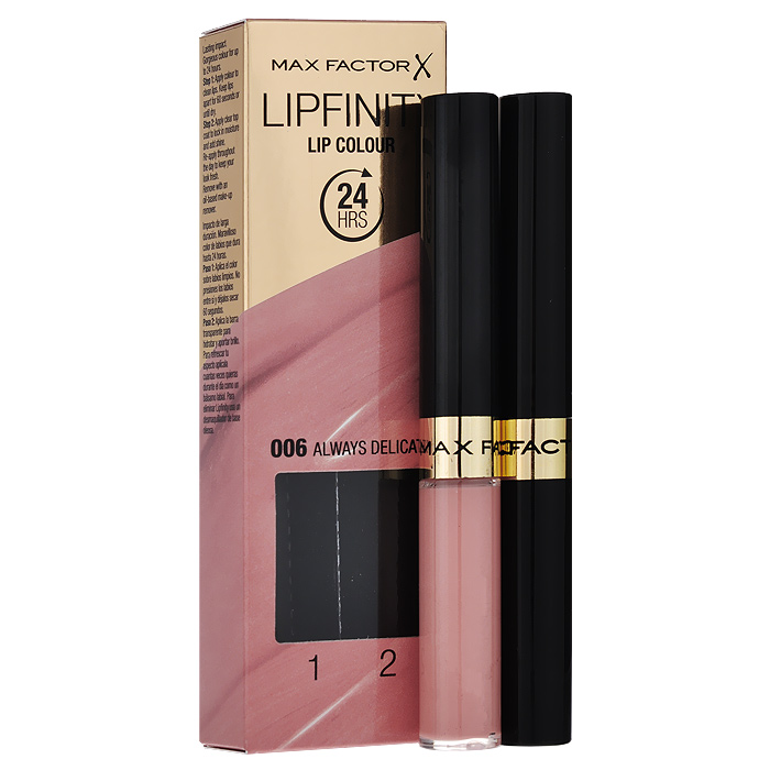 Max Factor Стойкая губная помада и увлажняющий блеск Lipfinity, тон №006 (Always Delicate)81435493 Max Factor Стойкая губная помада и увлажняющий блеск Lipfinity, тон №006 (Always Delicate)81435493Суперустойчивая помада LIPFINITY – это сенсационный двухступенчатый макияж для губ, который разделяет функции стойкого цвета и увлажнения. Lipfinity включает в себя два продукта – элегантный тюбик с цветом и спонжем для удобного нанесения и суперувлажняющий блеск для губ. В течение дня Ваши губы сохраняют цвет, при необходимости достаточно лишь нанести увлажняющий блеск! Lipfinity- это стойкость и великолепные оттенки на любой вкус! Двухступенчатое нанесение: блеск для роскошного цвета для губ и бальзам для сияние увлажнения. Наноси бальзам регулярно в течение дня, чтобы сохранить свежесть цвета губ. 1. На сухие чистые губы нанести жидкий красящий пигмент специальной кисточкой. 2. Подождать 1 минуту, нанести увлажняющий блеск, который защитит нежную кожу губ от сухости и шелушения и придаст губам глянец. 3. Стойкая губная помада Lipfinity смывается любым средством для снятия макияжа, содержащим жировые компоненты.