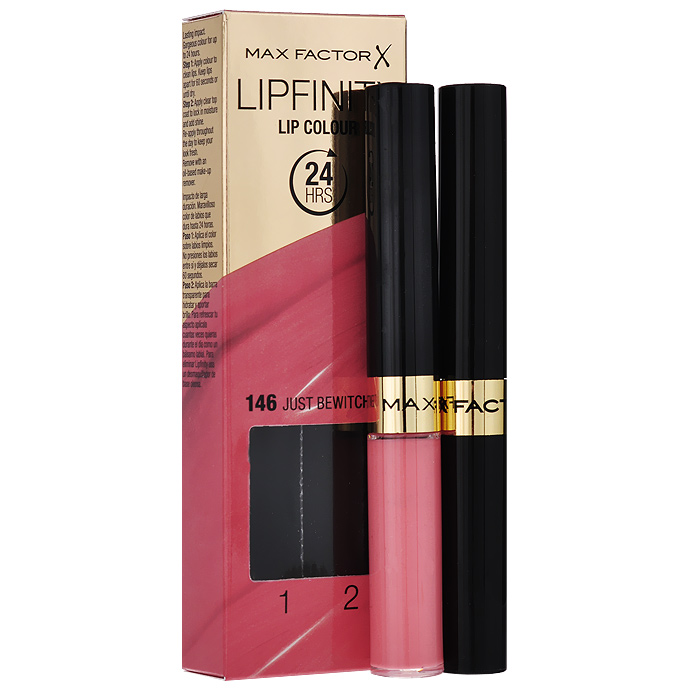 Max Factor Стойкая губная помада и увлажняющий блеск Lipfinity, тон №146 (Just Bewitching)81435504 Max Factor Стойкая губная помада и увлажняющий блеск Lipfinity, тон №146 (Just Bewitching)81435504Суперустойчивая помада LIPFINITY – это сенсационный двухступенчатый макияж для губ, который разделяет функции стойкого цвета и увлажнения. Lipfinity включает в себя два продукта – элегантный тюбик с цветом и спонжем для удобного нанесения и суперувлажняющий блеск для губ. В течение дня Ваши губы сохраняют цвет, при необходимости достаточно лишь нанести увлажняющий блеск! Lipfinity- это стойкость и великолепные оттенки на любой вкус! Двухступенчатое нанесение: блеск для роскошного цвета для губ и бальзам для сияние увлажнения. Наноси бальзам регулярно в течение дня, чтобы сохранить свежесть цвета губ. 1. На сухие чистые губы нанести жидкий красящий пигмент специальной кисточкой. 2. Подождать 1 минуту, нанести увлажняющий блеск, который защитит нежную кожу губ от сухости и шелушения и придаст губам глянец. 3. Стойкая губная помада Lipfinity смывается любым средством для снятия макияжа, содержащим жировые компоненты.