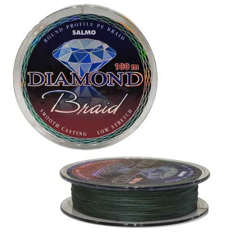 Шнур плетеный Salmo Diamond Braid, цвет: зеленый, сечение 0,20 мм, длина 100 м4905-020 Шнур плетеный Salmo Diamond Braid, цвет: зеленый, сечение 0,20 мм, длина 100 м4905-020Плетеный шнур универсального применения. Рекомендуется использовать в тех случаях, когда требуемая прочность не может быть достигнута обычными нейлоновыми лесками. Шнур круглого сечения с классическим плетением из 4-х прядей. Особенности: повышенная износостойкость; высокая чувствительность - коэффициент растяжения близок к нулю; отсутствует память; зеленая расцветка; тест: 9,87 кг.