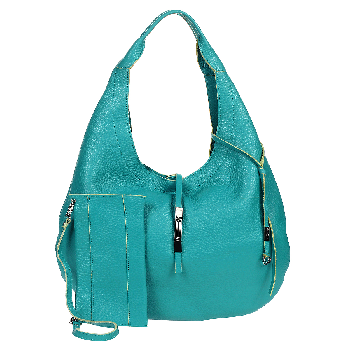Сумка женская Gianni Conti, цвет: зеленый. 1714572EUR1714572EUR green Сумка женская Gianni Conti, цвет: зеленый. 1714572EUR1714572EUR greenСтильная женская сумка Gianni Conti выполнена из высококачественной кожи зеленого цвета с естесственной лицевой поверхностью. Сумка имеет одно вместительное отделение, закрывающееся на магнитную кнопку и сверху хлястиком на металлический замок. Внутри сумка не содержит дополнительных карманов. Сумка оснащена удобной ручкой, позволяющей носить ее на плече. К сумке прилагается кошелек-клатч на молнии, оснащенный ручкой для переноски. Сумка - это стильный аксессуар, который подчеркнет вашу индивидуальность и сделает ваш образ завершенным. Знак Pelle Conciata al Vegetale in Toscana гарантирует, что кожа была выделана исключительно естественными извлеченными из растений танинами, без употребления запрещенных законом веществ. Танины, использованные в процессе медленного дубления, - секрет качества выделки. Маленькие прожилки, морщины и едва заметные царапины свидетельствуют о естественности материала, гарантируя уникальность каждой кожи. И сегодня в сердце Тосканы...