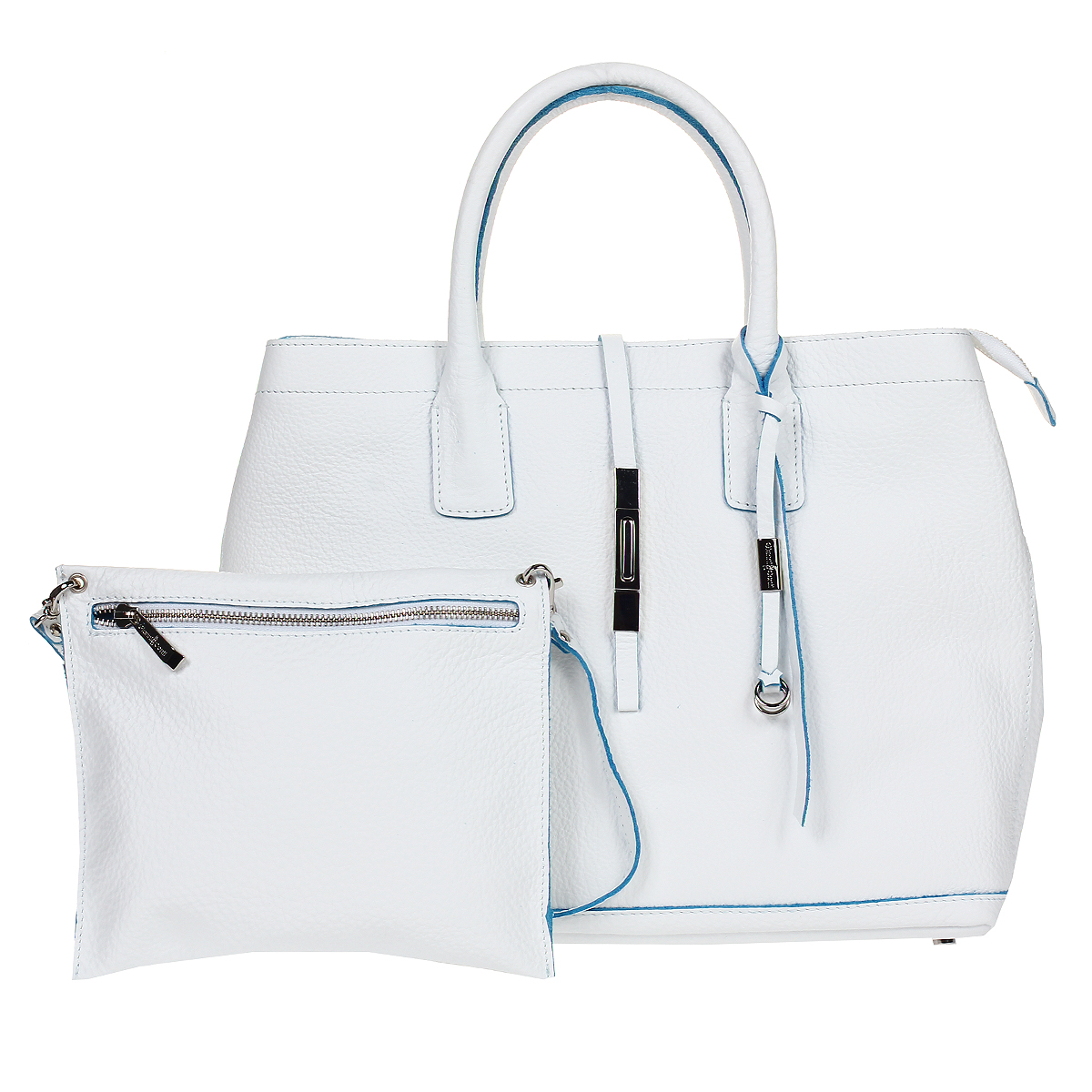 Сумка женская Gianni Conti, цвет: белый. 1714571EUR white1714571EUR white Сумка женская Gianni Conti, цвет: белый. 1714571EUR white1714571EUR whiteСтильная женская сумка Gianni Conti выполнена из высококачественной кожи белого цвета. Сумка имеет одно вместительное отделение, закрывающееся на молнию и сверху хлястиком на металлический замок. Внутри сумка не содержит дополнительных карманов. Сумка оснащена удобными ручками, позволяющей носить ее на плече и украшенные подвеской. К сумке прилагается кошелек-клатч на молнии, оснащенный ручкой для переноски, сеъмный плечевой ремень регулируемой длины и чехол для хранения. Сумка - это стильный аксессуар, который подчеркнет вашу индивидуальность и сделает ваш образ завершенным. Характеристики: Материал: натуральная кожа, металл. Цвет: белый. Размер сумки: 35 см х 27 см х 14 см. Высота ручек: 14 см. Длина плечевого ремня (регулируется): 113 см. Размер клатча: 22 см х 19 см.