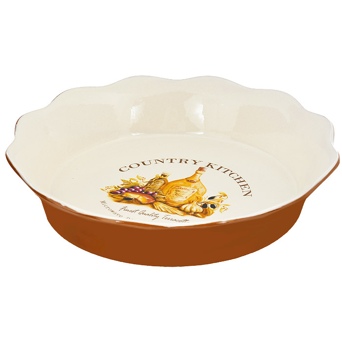 Блюдо для выпечки Terracotta Сардиния, диаметр 26 смTLY081-BT-AL Блюдо для выпечки Terracotta Сардиния, диаметр 26 смTLY081-BT-ALБлюдо для выпечки Terracotta Сардиния изготовлено из высококачественной керамики бежевого цвета. Внешние стенки - терракотового цвета. Дно изделия оформлено красочным изображением винограда, оливок, маслин, сыра и оливкового масла. Блюдо имеет стенки высотой 5 см, благодаря чему его можно использовать для выпечки и запекания. Стенки изделия волнистые. Можно использовать в СВЧ, духовом шкафу и мыть в посудомоечной машине.