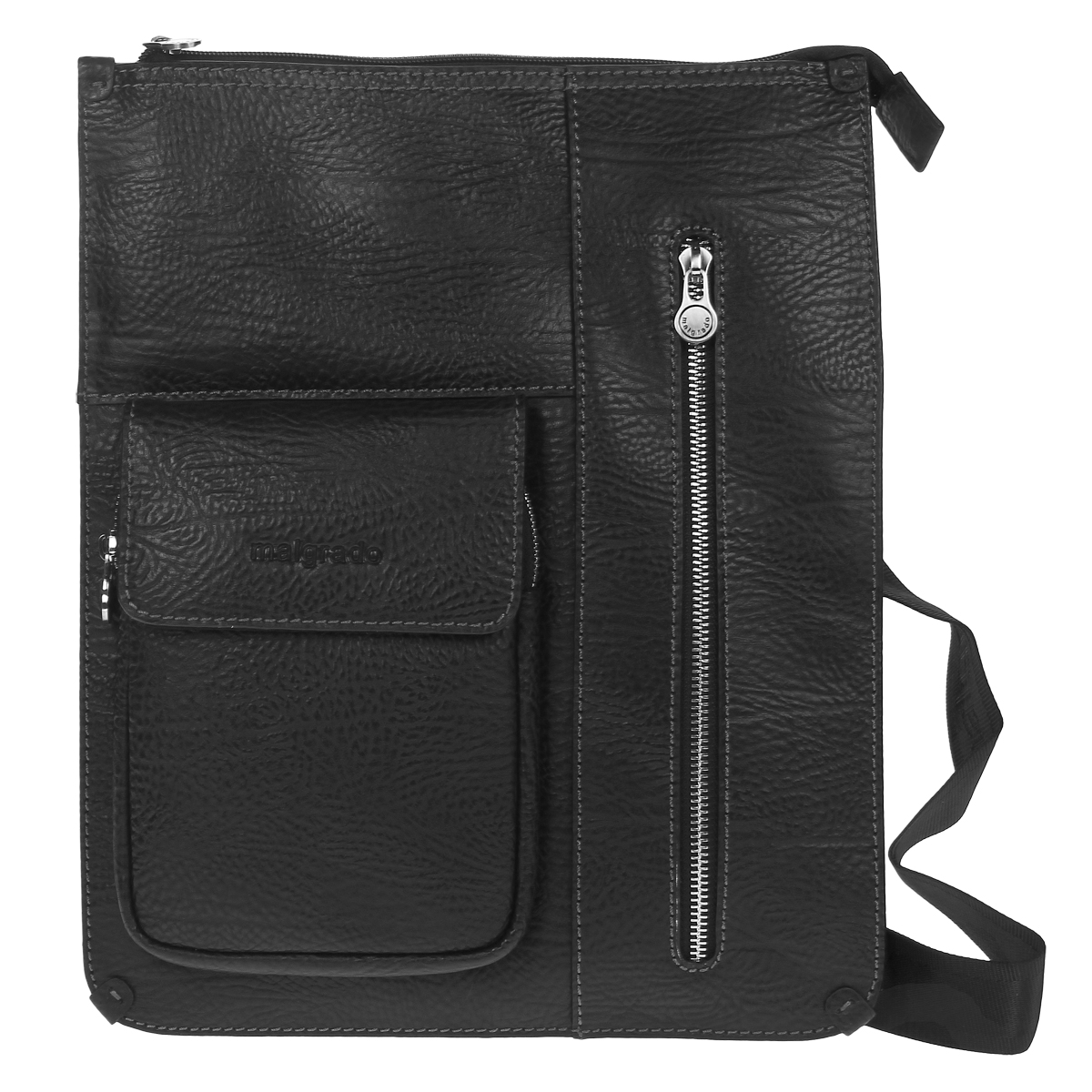 Сумка мужская Malgrado, цвет: черный. BR12-557A2506BR12-557A2506 black Сумка мужская Malgrado, цвет: черный. BR12-557A2506BR12-557A2506 blackМужская сумка Malgrado, выполнена из натуральной кожи коричневого цвета. Основное отделение закрывается железной молнией, в основном отделе вшитый кармашек на молнии. Спереди удобный вертикальный кармашек, закрывающийся на молнию и нашивной кармашек, который закрывается на молнию и дополнительно клапаном на магнитную кнопку. Внутри расположено два кармашка для визиток и кредитных карт, кармашек для телефона и два фиксатора для пишущих принадлежностей. Модель снабжена плечевым ремнем. Характеристики: Материал: натуральная кожа, текстиль, металл. Размер сумки: 28 см х 35 см х 3 см. Длина ремня: 70-140 см. Цвет: черный.