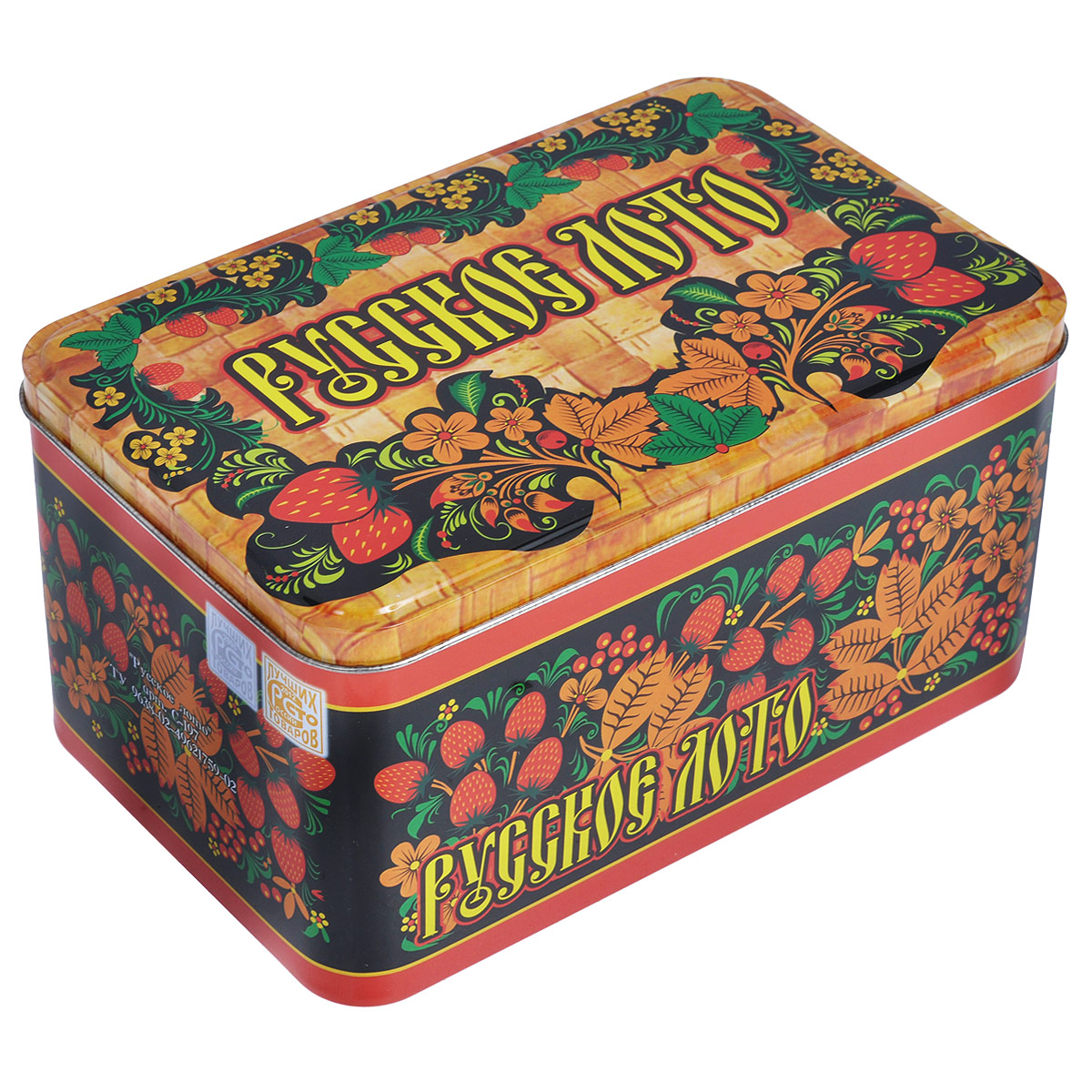 Игра настольная Русское лото, размер: 19х11х10,5 см. 30033003 Игра настольная Русское лото, размер: 19х11х10,5 см. 30033003Настольная игра Русское лото - то, что нужно для отличного проведения досуга в кругу друзей и близких. Набор включает 90 деревянных бочонков, текстильный мешочек и 24 игровых карточки. Для бочонков предусмотрен текстильный мешочек коричневого цвета. Все предметы хранятся в жестяной коробке, оформленной узорами в русском народном стиле и надписью Русское лото. Русское лото - это старинная русская игра, правила которой предельно просты и всем известны. Игра обрела популярность в 20 веке и стала единственной официально разрешенной азартной игрой в Советском Союзе. Суть игры состоит в том, чтобы первым закрыть определенное количество цифр на своей карточке. Русское лото делится на три вида: простое лото, короткое лото и лото три на три. Играть можно на деньги или на интерес. Подробные правила игры вы можете найти в инструкции, написанной на коробки.