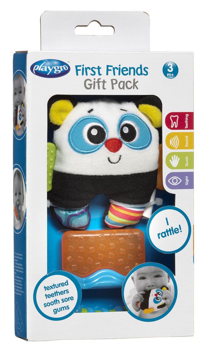 Развивающая игрушка-погремушка Playgro Панда, с прорезывателем182435 Развивающая игрушка-погремушка Playgro Панда, с прорезывателем182435Игрушка-погремушка Playgro Панда не оставит вашего малыша равнодушным и не позволит ему скучать! Игрушка выполнена в виде яркой, очаровательной панды из современных, легких материалов разных цветов и фактур. По бокам игрушка дополнена двумя небольшими прорезывателями, а внутри игрушки расположены шуршащие элементы и сфера, гремящая при тряске. Удобная форма игрушки позволит малышу с легкостью взять и держать ее, а приятный звук погремушки заинтересует и успокоит вашего малыша. В комплект с игрушкой входит прорезыватель с охлаждающим эффектом. Часть прорезывателя заполнена водой, которая остается холодной в течение долгого времени, а рельефная поверхность мягко массирует десны малыша и уменьшает дискомфорт при появлении зубов. Достаточно поместить его в холодильник на несколько минут и можно давать ребенку. Прорезыватель дополнен удобной ручкой. Игрушка-погремушка Playgro Панда поможет малышу в развитии цветового и звукового восприятия, концентрации внимания и...