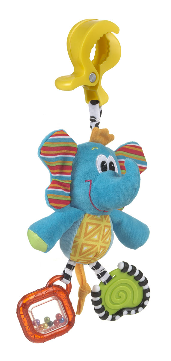 Игрушка-подвеска Playgro Слоник0182852 Игрушка-подвеска Playgro Слоник0182852Мягкая игрушка-подвеска Playgro Слоник привлечет внимание вашего малыша и не позволит ему скучать. Игрушка выполнена из мягкого текстильного материала разных цветов в виде симпатичного слоника. С помощью пластикового зажима игрушку легко можно прикрепить к детской кроватке, коляске, автомобильному креслу или игровой дуге малыша. На одной ножке слоника находится прорезыватель, а на другой ножке - прозрачная погремушка с разноцветными бусинками внутри. Мелкие, но яркие бусинки побуждают малыша фокусировать зрение на мелких объектах, а звук погремушки учит малыша находить объекты в пространстве.