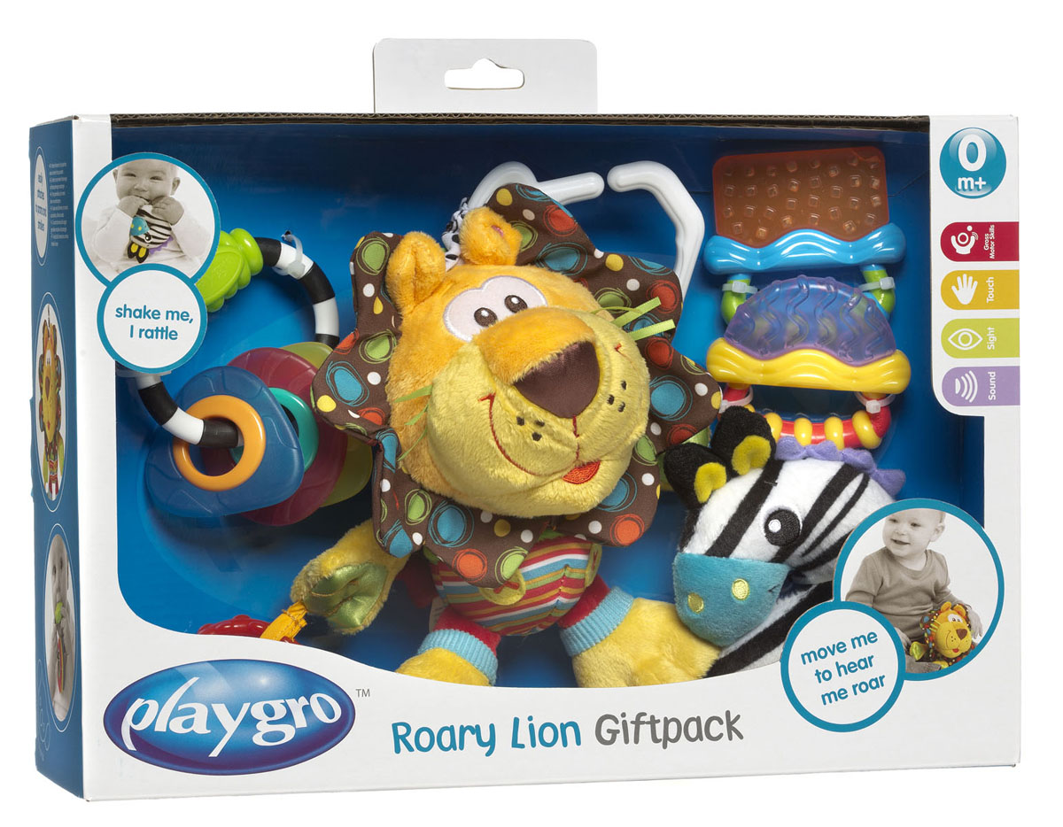 Набор игрушек Playgro Львенок, 5 шт183451 Набор игрушек Playgro Львенок, 5 шт183451Набор игрушек Playgro Львенок привлечет внимание вашего ребенка и не позволит ему скучать. Набор включает в себя игрушку-подвеску, две погремушки и два охлаждающих прорезывателя. Мягконабивная игрушка-подвеска выполнена в виде симпатичного льва. Его грива шуршит. Внутри головы перекатывается небольшой шарик. К одной из лап игрушки пришиты колечко и квадратик с рельефными краями. Львенка с помощью пластикового кольца можно повесить на кроватку, коляску или детское кресло крохи. Одна из погремушек мягкая и выполнена в виде зебры. Внутри нее спрятана сфера, гремящая при тряске. Ушки зебры шуршат, а ее ножки можно использовать в качестве прорезывателей. Другая погремушка представляет собой кольцо с нанизанными на него тремя элементами в виде треугольника, овала и квадрата. Благодаря мягкому пластику малыш сможет их грызть, используя в качестве прорезывателей. Два охлаждающих прорезывателя наполнены водой. Достаточно поместить их в холодильник на несколько минут и можно...