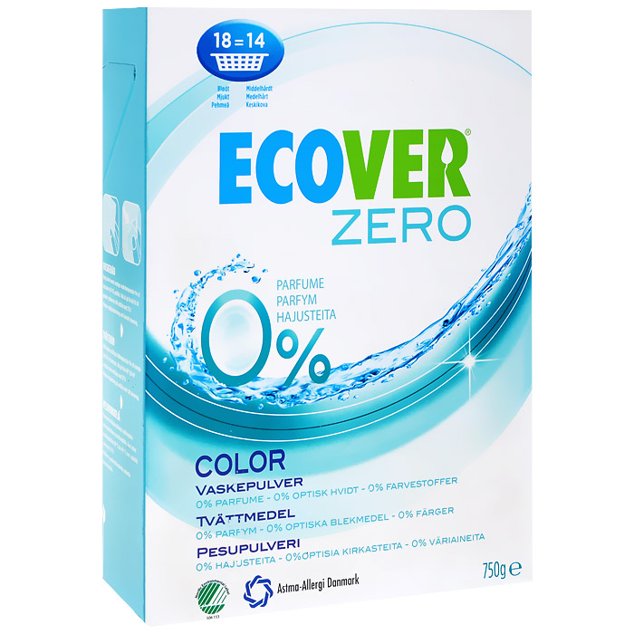 Экологический стиральный порошок Ecover Zero, для цветного белья, 750 г40034 Экологический стиральный порошок Ecover Zero, для цветного белья, 750 г40034Совершенно новый ультраконцентрированный гипоаллергенный стиральный порошок Ecover Zero для цветного белья, созданный 100% на растительной и минеральной основе. Идеально подходит для беременных женщин, младенцев, детей и взрослых, склонных к аллергии и кожным заболеваниям. Сертифицирован Nordic Ecolabel, Danish Asthma-Allergy Association и Allergy UK, дерматологически протестирован. Улучшенная формула порошка Ecover Zero содержит небольшое количество бережного кислородного отбеливателя, который прекрасно удаляет пятна на одежде даже при стирке на низких температурах (30°С). Великолепно выполаскивается. Экономичный ультраконцентрат позволяет использовать меньше порошка и обеспечивает на 50% больше стирок! При машинной стирке не требуется добавление средств для смягчения воды и предотвращения образования накипи (типа Calgon). Без запаха. Не содержит нефтепродуктов, отдушек, ароматизаторов, оптических отбеливателей, пигментов, красителей, фосфатов. Содержит энзимы (не ГМО) и...