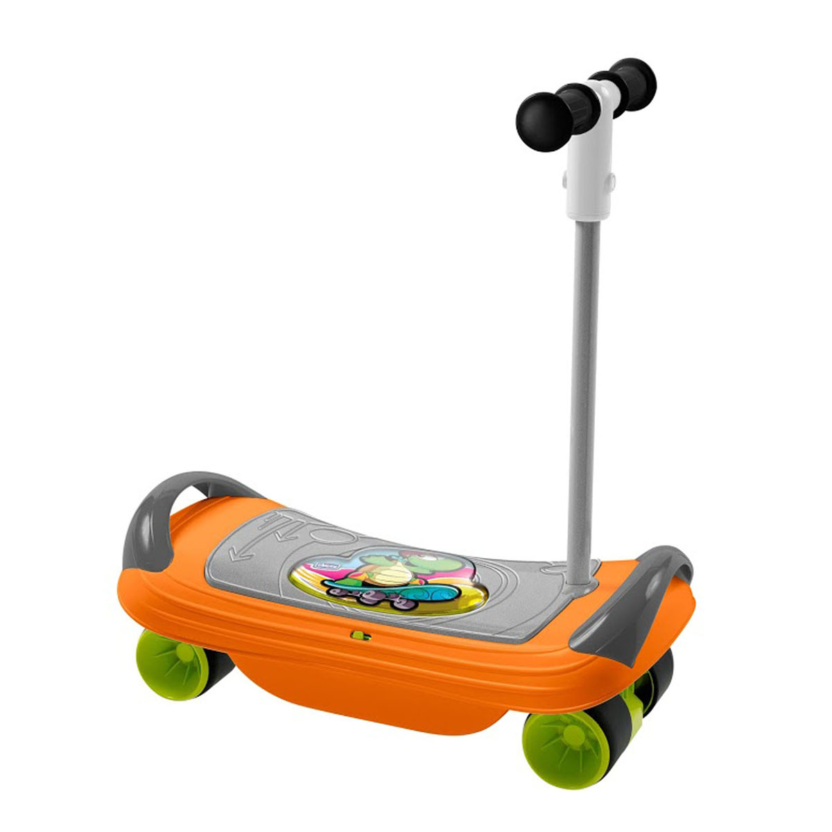 Игрушка-каталка Chicco Скейт00005227000000 Игрушка-каталка Chicco Скейт00005227000000Игрушка-каталка Chicco Скейт - это прекрасный тренажер для физического развития ребенка. Она представляет собой широкую доску с поручнями, к которой снизу крепится рама с колесами. Игрушка выполнена из прочного безопасного пластика и может использоваться в качестве доски для баланса, скейта или самоката. В качестве доски для баланса (баланс борда) игрушка предназначена для ребенка в возрасте от 18 месяцев. Он сможет на ней сидеть, удерживаясь за боковые поручни и стараясь удержать равновесие, развивая координацию. Начиная с трехлетнего возраста малыш сможет использовать баланс борд в положении стоя. В конфигурации баланс борда игрушка предусматривает два электронных режима игры: Режим 1: Ребенок качается на доске из стороны в сторону и слушает веселые мелодии; Режим 2: В то время, когда ребенок удерживает равновесие, играет музыка. Если малыш теряет равновесие, музыка прерывается. Для того, чтобы конфигурировать игрушку в самокат, необходимо...
