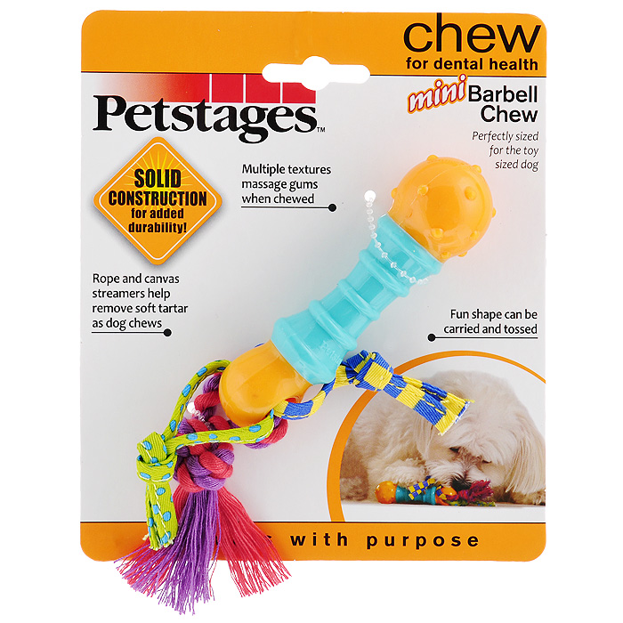 Игрушка для собак Petstages Mini Гантеля. 138REX138REX Игрушка для собак Petstages Mini Гантеля. 138REX138REXИгрушка Гантеля предназначена для собак мелких пород. Выполнена из мягкой синтетической резины и текстильных элементов. Игрушка массирует десны во время игры. Канатик и ленточки удаляют зубной налет. Характеристики: Материал: синтетическая резина, хлопок. Длина гантели: 10,5 см.