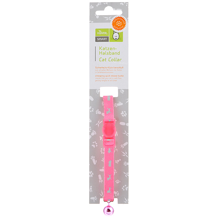 Ошейник для кошек Hunter Smart Neon с бубенчиком, цвет: розовый31031 Ошейник для кошек Hunter Smart Neon с бубенчиком, цвет: розовый31031Ошейник для кошек Hunter Smart Neon выполнен из нейлона и украшен маленьким бубенчиком. Ошейник имеет безопасную застежку (если на прогулке кошка зацепится за что-то, то ошейник расстегнется, не принося дискомфорта животному). Благодаря пластиковому бегунку размер ошейника регулируется и фиксируется. Длина ошейника: 24 см. Ширина ошейника: 1 см.