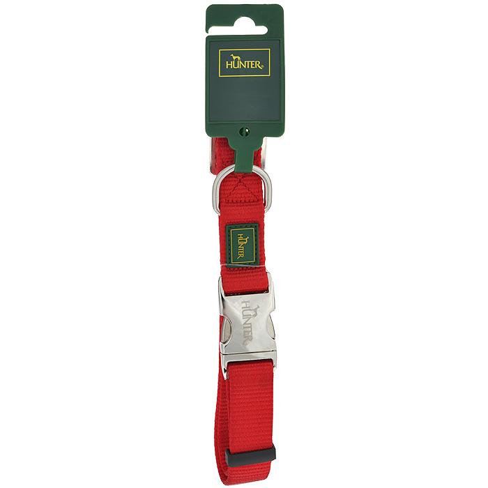 Ошейник для собак Hunter Smart ALU-Strong L, цвет: красный43516 Ошейник для собак Hunter Smart ALU-Strong L, цвет: красный43516Ошейник для собак Hunter Smart ALU-Strong предназначен для собак крупных пород. Ошейник изготовлен из нейлона, оснащен надежной металлической застежкой и металлическим кольцом для поводка. Бегунок позволяет регулировать и фиксировать длину ошейника. Фурнитура выполнена из хромированного металла. Обхват шеи: 45 см - 65 см. Ширина ошейника: 2,5 см.