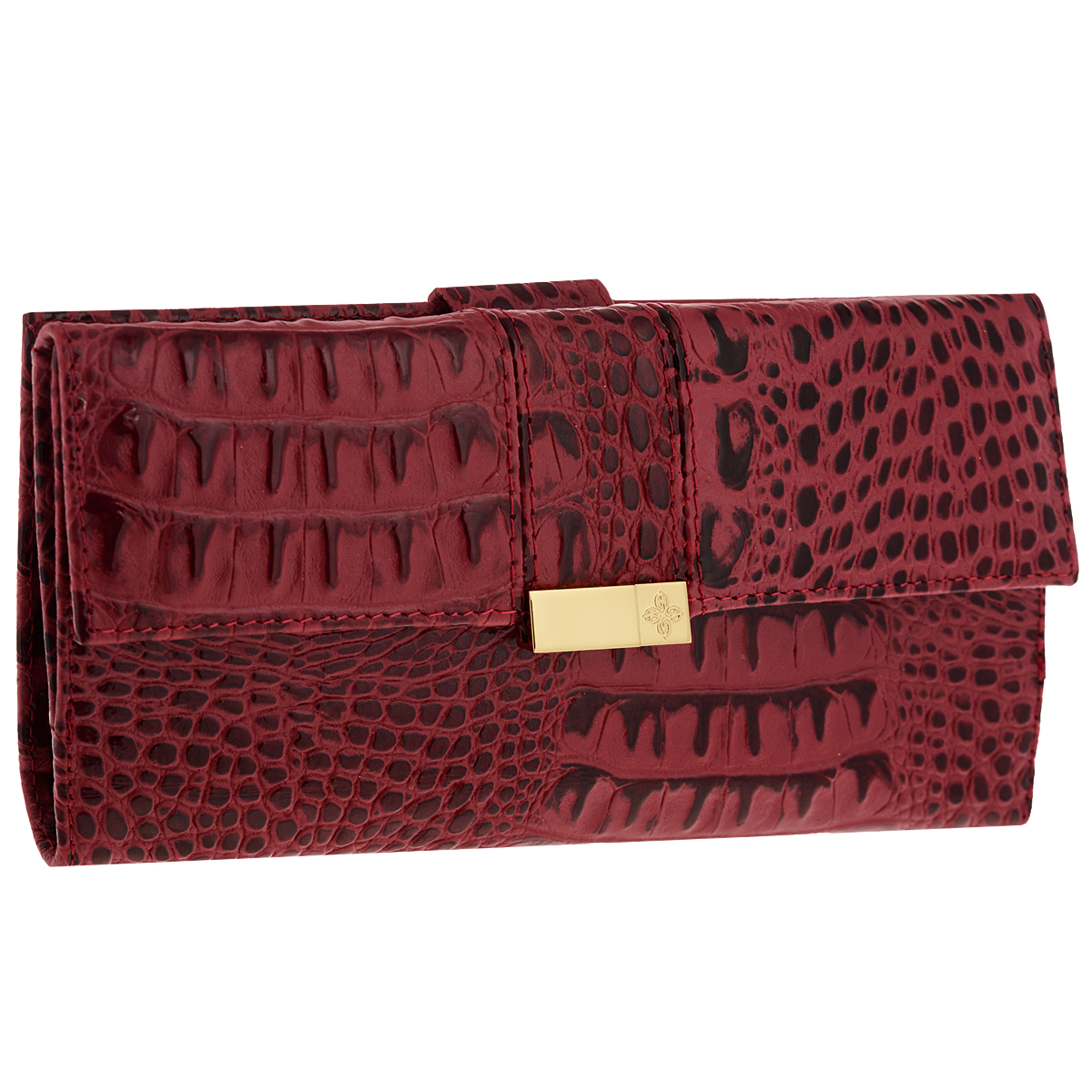 Портмоне женское Loricata Rouge Dimanche Elite, цвет: темно-красный. 367367 Портмоне женское Loricata Rouge Dimanche Elite, цвет: темно-красный. 367367Стильное женское портмоне Elite выполнено из высококачественной натуральной кожи с тиснением “под крокодила”. Портмоне закрывается широким клапаном на кнопку. Портмоне состоит из двух отделений. Первое объемное отделение закрывается на клапан с кнопкой и предназначено для мелочи. Второе - при помощи хлястика на кнопку. Внутри - четыре отделения для купюр, десять кармашков для визиток, два длинных кармана для бумаг и два кармашка для sim-карт. Портмоне упаковано в фирменную картонную коробку. Характеристики: Материал: натуральная кожа, текстиль, металл. Размер портмоне: 19 см х 9 см х 3 см. Цвет: темно-красный.