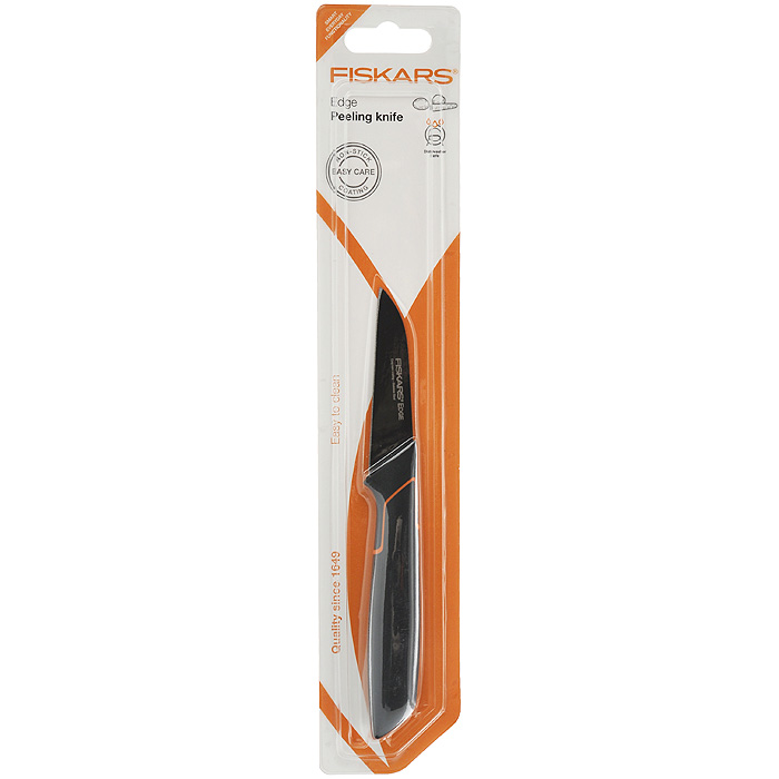 Нож для овощей Fiskars Edge, длина лезвия 8 см1005223,1003091 Нож для овощей Fiskars Edge, длина лезвия 8 см1005223,1003091Нож для овощей Fiskars Edge оснащен особо острым лезвием из нержавеющей стали. Легкомоющееся защитное покрытие ножа предотвращает коррозию и прилипание пищи к продуктам. Эргономичная рукоятка, выполненная из пластика черного цвета, обеспечивает надежный, безопасный захват и непревзойденный комфорт во время резки. Особая форма лезвия идеальна для нарезки и очистки овощей и фруктов. Можно мыть в посудомоечной машине.