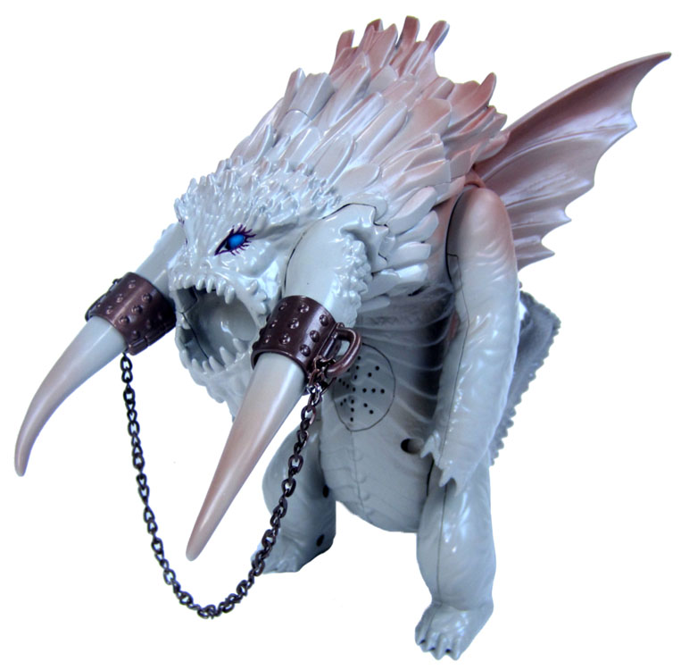 Игрушка Dragons Большой ледяной дракон66566 Игрушка Dragons Большой ледяной дракон66566Игрушка Dragons Большой ледяной дракон, непременно, понравится вашему ребенку. Дракон выполнен из пластика в виде персонажа мультфильма Как приручить дракона 2. Он встречается в финальной битве мультфильма. Это огромное чудище с двумя бивнями, которое запускает из пасти ледяные стрелы. На спине дракона расположена ручка, чтобы управлять им. Он может поднимать голову и передние лапы, а также выпускать стрелы из пасти. При этом дракон будет издавать соответствующие звуки (топот, рычание, свист ледяных стрел). В комплект с драконом входит фигурка Беззубика и ледяная стрела. Порадуйте своего ребенка таким замечательным подарком! Для работы игрушки необходимы 3 батареи напряжением 1,5V типа LR44 (входят в комплект).