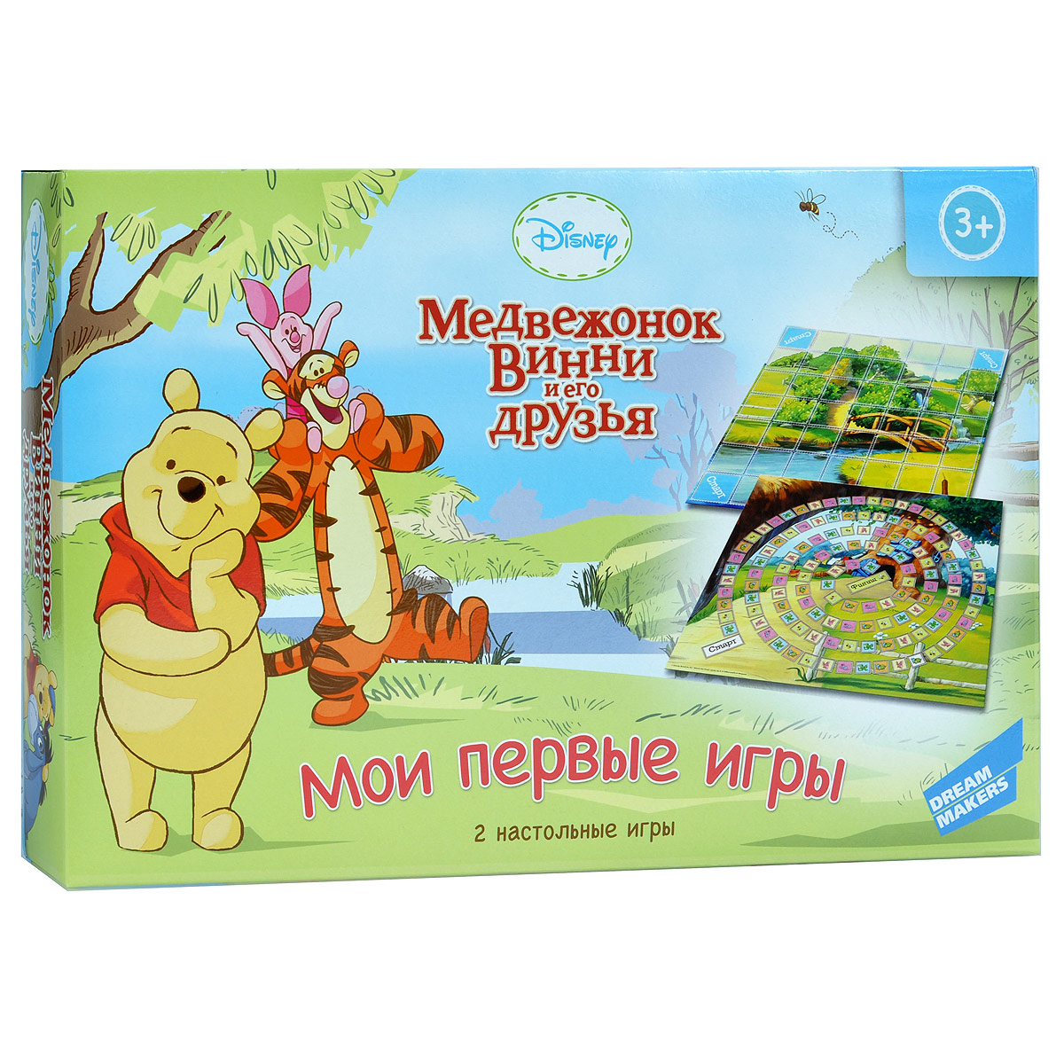 Настольная игра 2в1 Медвежонок Винни и его друзья. Мои первые игры1308 Настольная игра 2в1 Медвежонок Винни и его друзья. Мои первые игры1308Настольная игра 2в1 Медвежонок Винни и его друзья. Мои первые игры - это настольная игра, созданная специально для самых маленьких игроков. В состав входят две игры: Наперегонки и Верные друзья. Наперегонки: медвежонок Винни, Хрюня, Ушастик и Тигруля решили выяснить, кто из них бегает быстрее. Цель: первым прийти к финишу. Первым ходит самый младший игрок. Игрок в свой ход берет верхнюю карточку из колоды и передвигает свою фигурку на ближайшую от него клетку, картинка которой соответствует картинке карточки. «Верные друзья»: медвежонок Винни припрятал много горшочков с медом, но вот беда - он забыл, где именно. Хрюня, Тигруля и Ушастик, как настоящие друзья, пришли ему на помощь и сообща ищут горшочки с ароматным медом. Цель: найти как можно больше горшочков. Первым ходит самый младший игрок. Игрок в свой ход кидает кубик и передвигает свою фигурку на указанное количество клеток в любую сторону (по диагонали нельзя).