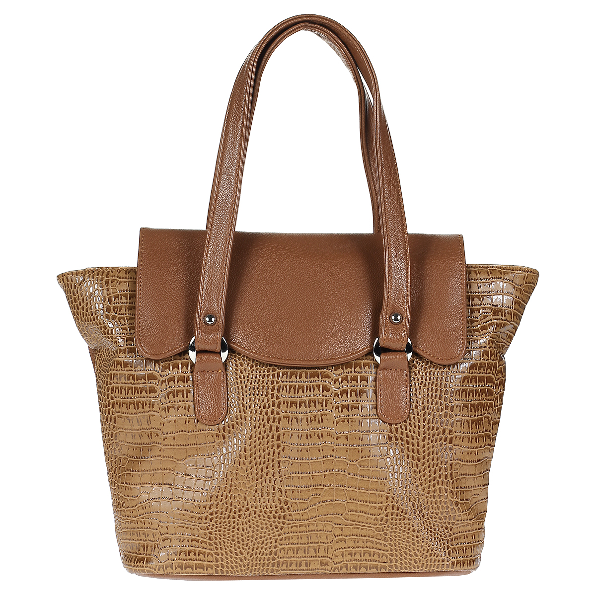Сумка женская Cheribags, цвет: коричневый. 1504-A458-40K1504-A458-40K Сумка женская Cheribags, цвет: коричневый. 1504-A458-40K1504-A458-40KЖенская сумка Cheribags изготовлена из искусственной кожи коричневого цвета и декорировано тиснением под рептилию. Сумка имеет одно основное отделение, которое закрывается на застежку-молнию и дополнительно клапаном на магнитную кнопку. Внутри содержатся вшитый кармашек на молнии, нашивной кармашек, открытый кармашек и два накладных кармашка для мелочей и телефона. Внутренняя поверхность отделана шелковистым полиэстером коричневого цвета. С задней стороны сумки расположен дополнительный вшитый карман на молнии. Сумка оснащена удобными ручками. Фурнитура - серебристого цвета. Модная, актуальная сумка красиво дополнит ваш образ и станет незаменимым предметом вашего гардероба. Характеристики: Материал: искусственная кожа, полиэстер, металл. Цвет: коричневый. Размер сумки (ДхШхВ): 36 см х 8 см х 26 см. Высота ручек: 20 см.