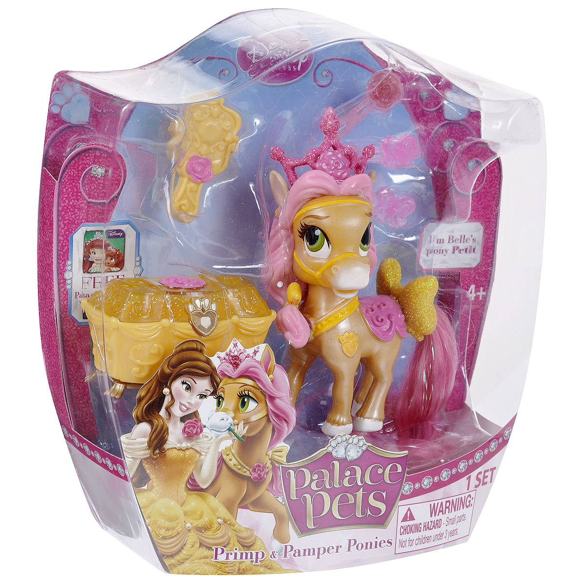 Palace Pets Пони Питомец Белль23380/76074 Palace Pets Пони Питомец Белль23380/76074Palace Pets - это коллекция домашних зверушек принцесс Диснея, которые живут вместе со своими хозяйками в их шикарных дворцах. Palace Pets Пони Питомец Белль привлечет внимание вашей малышки и не позволит ей скучать. Симпатичный питомец принцессы Белль - очаровательный пони с длинным хвостом и гривой. Хвост можно расчесывать при помощи щеточки, входящей в комплект. В набор также входят шкатулочка в форме желтого сундучка, в которой можно хранить драгоценности, три клипсы и красочный буклет. Любая девочка будет очарована таким подарком!