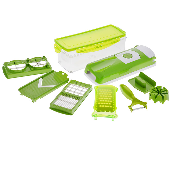 Овощерезка Bradex Salad GourmetTK 0029 Овощерезка Bradex Salad GourmetTK 0029Овощерезка Bradex Salad Gourmet, выполненная из высококачественного пластика и нержавеющей стали, обладает огромным диапазоном применения и занимает очень мало места на кухне. С помощью этого уникального приспособления вы сможете порезать сырые и вареные овощи и фрукты, на-шинковать лук, натереть морковь и многое другое. В комплект входит: - режущий верхний элемент с решеткой; - режущая нижняя часть (база); - контейнер для хранения с крышкой; - вкладыш-лезвие для нарезания маленькими/средними кубиками; - вкладыш-лезвие для нарезания ломтиками/крупными кубиками; - вкладыш-лезвие для нарезания на четвертинки и клинья; - съемная насадка на лезвия прибора; - частичная защитная насадка на все режущие вкладыши; - насадка-терка (с защитной крышкой); - сплошная насадка для нарезания продуктов ломтиками (с защитной крышкой для лезвия); - устройство для фиксации овощей и фруктов с приспособлением для их...
