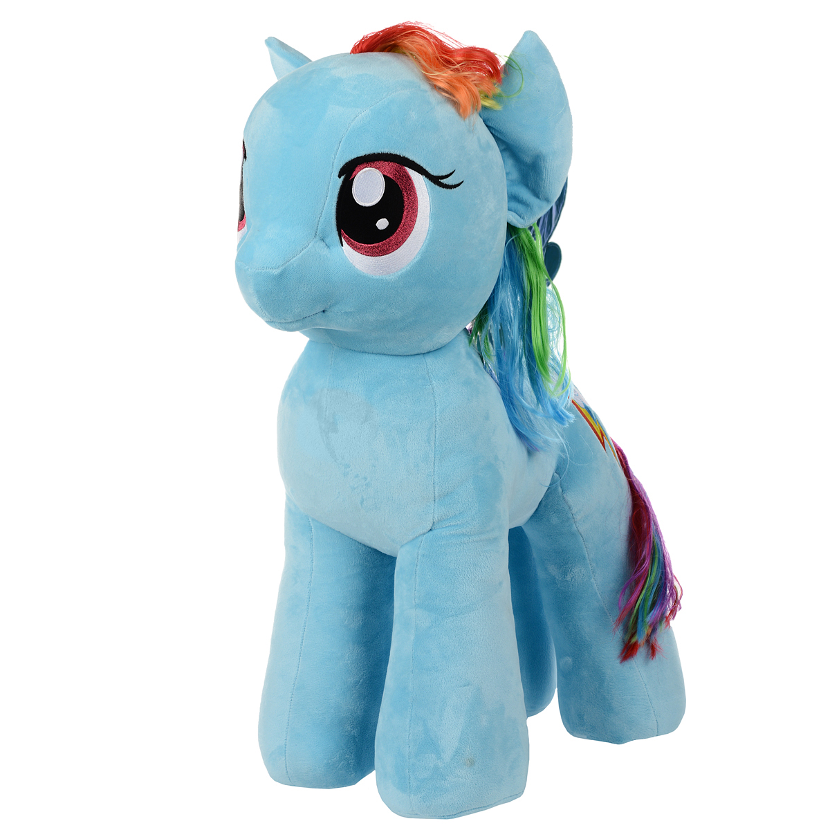 My Little Pony Мягкая игрушка Пони Rainbow Dash, 76 см90217 My Little Pony Мягкая игрушка Пони Rainbow Dash, 76 см90217Мягкая игрушка My Little Pony Пони Rainbow Dash подарит вашему ребенку много радости и веселья! Она выполнена в виде персонажа мультфильма My Little Pony - пони Радуги. Игрушка удивительно приятна на ощупь. Она изготовлена из мягкого текстильного материала, глазки вышиты нитками. Чудесная мягкая игрушка принесет радость и подарит своему обладателю мгновения нежных объятий и приятных воспоминаний. Рэинбоу Дэш - это голубая пони, у которой грива и хвост окрашены в радужные цвета. Глаза Радуги малинового цвета. Хобби Рэйнбоу - это, естественно, полеты, а ее работа - очищение неба и устройство погоды в Понивилле. Радуга очень смелая, целеустремленная пони, она не любит проигрывать, обожает победы, скорость и полеты, любит опасности и приключения, иногда может запугать своих друзей-пони. В ней кипит настоящий адреналин, она готова сразиться с любым врагом. Чудесная малышка станет любимой игрушкой вашего ребенка!