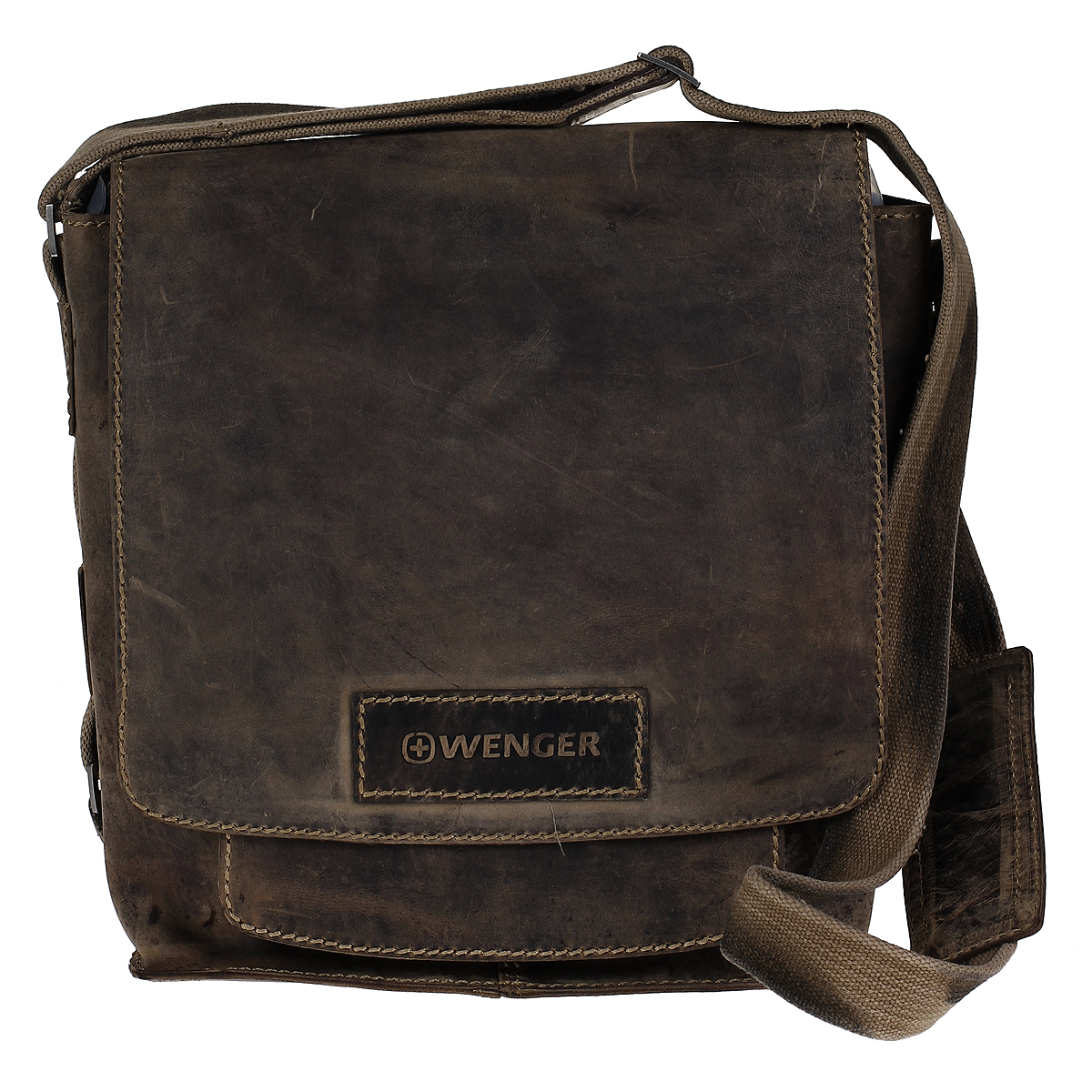 Сумка мужская Wenger Stonehide, цвет: светло-коричневый. W16-03W16-03 Сумка мужская Wenger Stonehide, цвет: светло-коричневый. W16-03W16-03Мужская сумка в стиле casual Wenger Stonehide изготовлена из высококачественной натуральной кожи светло-коричневого цвета. Кожа серии Stonehide - это крепкая, эластичная бычья кожа, обработанная по традиционной технологии - грубые швы, состаренные ремни. Потертый внешний вид делает изделие уникальным и создает специфический эффект старины. Сумка по всей поверхности оформлена стежками бежевого цвета. Сумка имеет одно основное отделение, которое закрывается клапаном на две магнитные кнопки. Внутри содержится два накладных кармашка, два держателя для ручек, вшитый карман на молнии и 6 кармашков для пластиковых карт или визиток. Имеет мягкую внутреннюю обивку из полиэстера коричневого цвета, позволяющую при переноске сохранять планшеты и телефоны без повреждений. Под клапаном содержится открытое отделение для планшета и вшитый карман на молнии. С задней стороны сумки расположено дополнительное отделение на молнии. Изделие оснащено плечевым ремнем регулируемой длины из плотного...