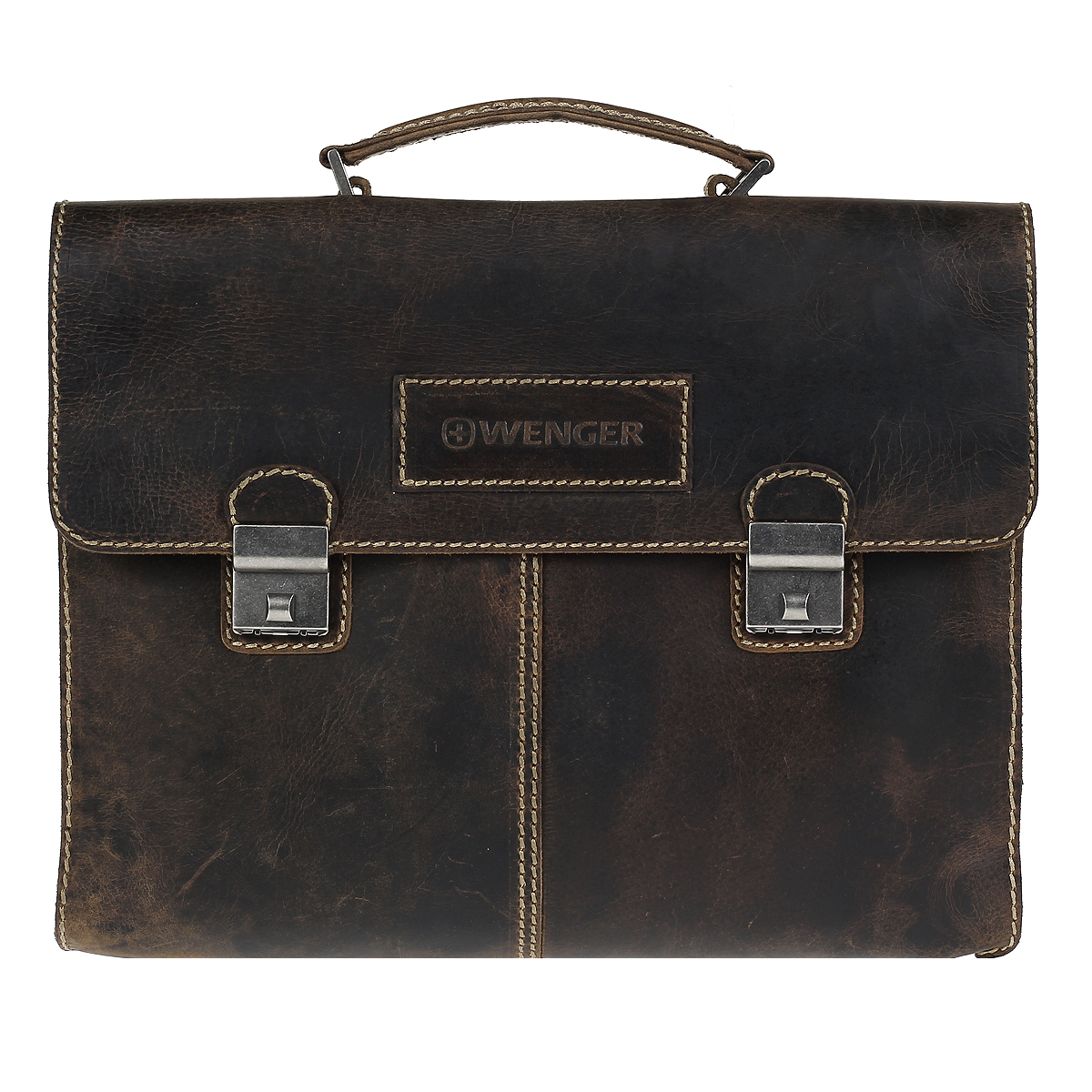 Портфель мужской Wenger Arizona, с кодовыми замками, цвет: светло-коричневый. W23-07BrW23-07Br Портфель мужской Wenger Arizona, с кодовыми замками, цвет: светло-коричневый. W23-07BrW23-07BrМужской портфель Wenger Arizona изготовлен из высококачественной воловьей натуральной кожи светло-коричневого цвета. Кожа серии Arizona (коровья кожа) имеет потертый внешний вид, что делает ее уникальной и создает специфический эффект старины. Портфель по всей поверхности оформлен стежками бежевого цвета. Портфель имеет два основных отделения. Первое отделение закрывается клапаном на два магнитных замка. Внутри содержит основной отдел и отдел с мягкими стенками для ноутбука или документов (на липучке). Под клапаном расположено вместительное вшитое отделение, закрывающееся на застежку-молнию. Второе отделение закрывается клапаном на два кодовых замка-защелки. Двухзначный код на каждом замке легко меняется (код заводской установки - 00). Внутри содержится два накладных кармашка, два держателя для ручек, вшитый карман на молнии и 6 кармашков для пластиковых карт или визиток. Под клапаном имеется открытое отделение для планшета. ...