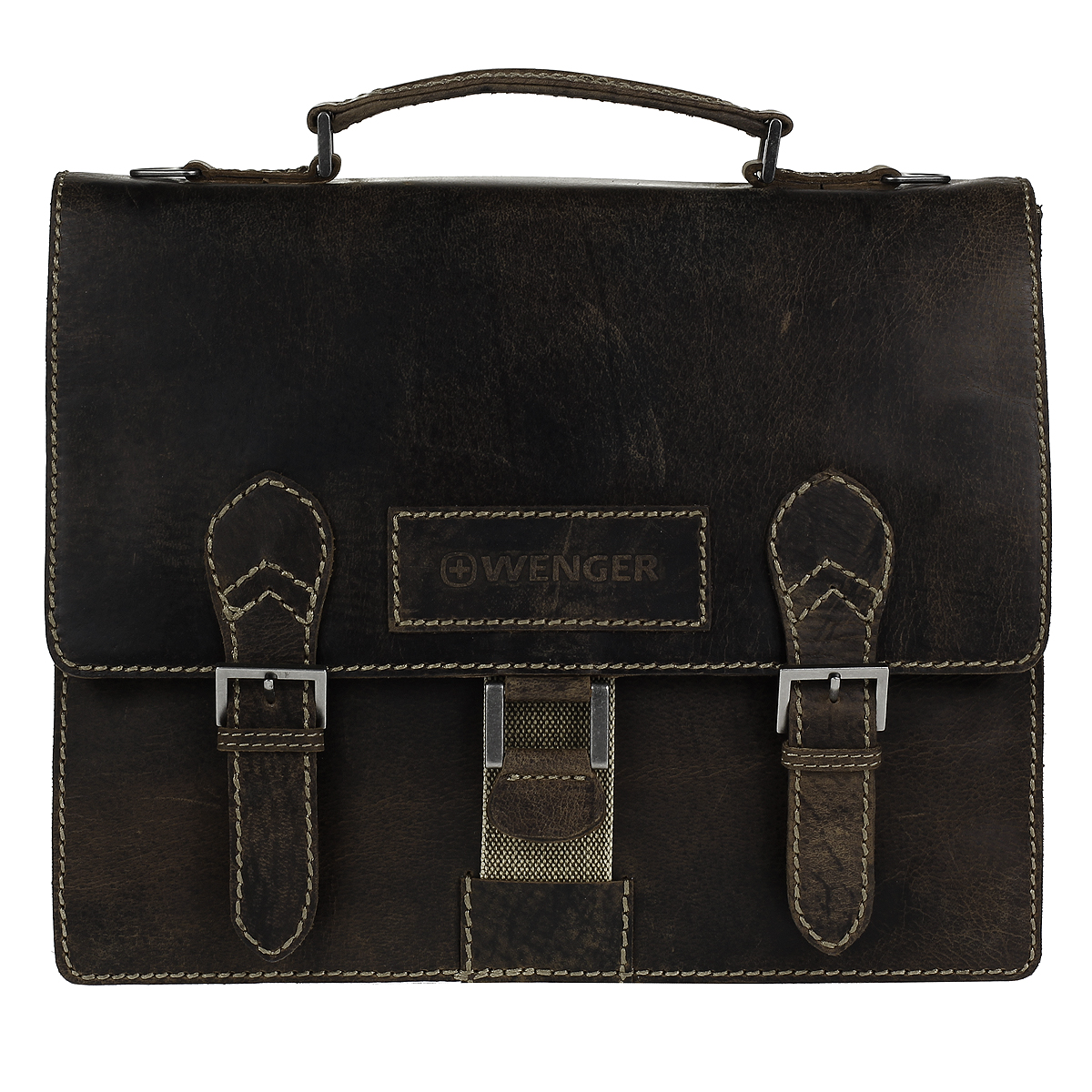 Портфель мужской Wenger Arizona, цвет: светло-коричневый. W23-08BrW23-08Br Портфель мужской Wenger Arizona, цвет: светло-коричневый. W23-08BrW23-08BrМужской портфель Wenger Arizona изготовлен из высококачественной воловьей натуральной кожи светло-коричневого цвета. Кожа серии Arizona (коровья кожа) имеет потертый внешний вид, что делает ее уникальной и создает специфический эффект старины. Портфель по всей поверхности оформлен стежками бежевого цвета. Портфель имеет одно основное отделение, которое закрывается клапаном на два замка-защелки. Внутри содержится два основных отдела, разделенных средником на молнии, отдел с мягкими стенками для ноутбука или документов (на липучке), два накладных кармашка, два держателя для ручек и 6 кармашков для пластиковых карт или визиток. Внутренняя поверхность отделана полиэстером коричневого цвета с логотипом фирмы Wenger. Под клапаном имеется большой открытый карман для планшета. С задней стороны сумки расположено дополнительное отделение на застежке-молнии. Модель оснащена удобной короткой ручкой и отстегивающимся плечевым ремнем регулируемой длины из...