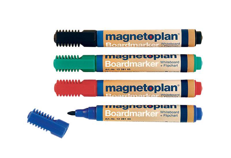 Набор маркеров Magnetoplan, 4 цвета. 1228112281 Набор маркеров Magnetoplan, 4 цвета. 1228112281Набор маркеров Magnetoplan станет вашим незаменимым помощником при проведении презентаций. Набор маркеров Magnetoplan предназначен для письма и рисования как на бумаге для флипчарта, так и на белой доске с лаковым покрытием в школе или офисе. Набор включает в себя четыре маркера зеленого, черного, красного и синего цветов. Корпус маркеров выполнен из пластика. Влагоустойчивые чернила на спиртовой основе быстро сохнут и не размазываются. Круглый наконечник дает аккуратную четкую линию. C набором маркеров Magnetoplan ваши презентации всегда будут безупречны.