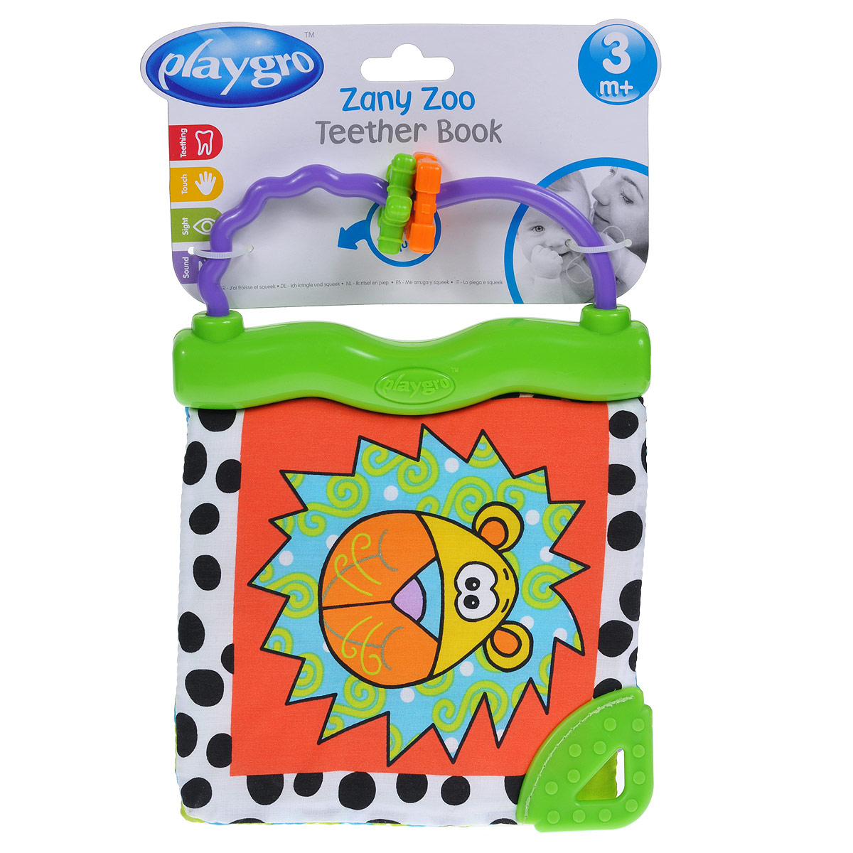 Книжка-прорезыватель Playgro Zany zoo0170173 Книжка-прорезыватель Playgro Zany zoo0170173Мягкая книжка-прорезыватель Playgro Zany zoo привлечет внимание вашего малыша и не позволит ему скучать. Игрушка выполнена в виде книжки с тремя мягкими страницами, оформленными фактурными нашивками, шуршащим эффектом и забавным писком. Книжка крепится к пластиковому основанию. Это первая книжка малыша, с ее веселыми картинками он сможет играть часами. Специальные текстурные прорезыватели помогают успокоить воспаленные десны.