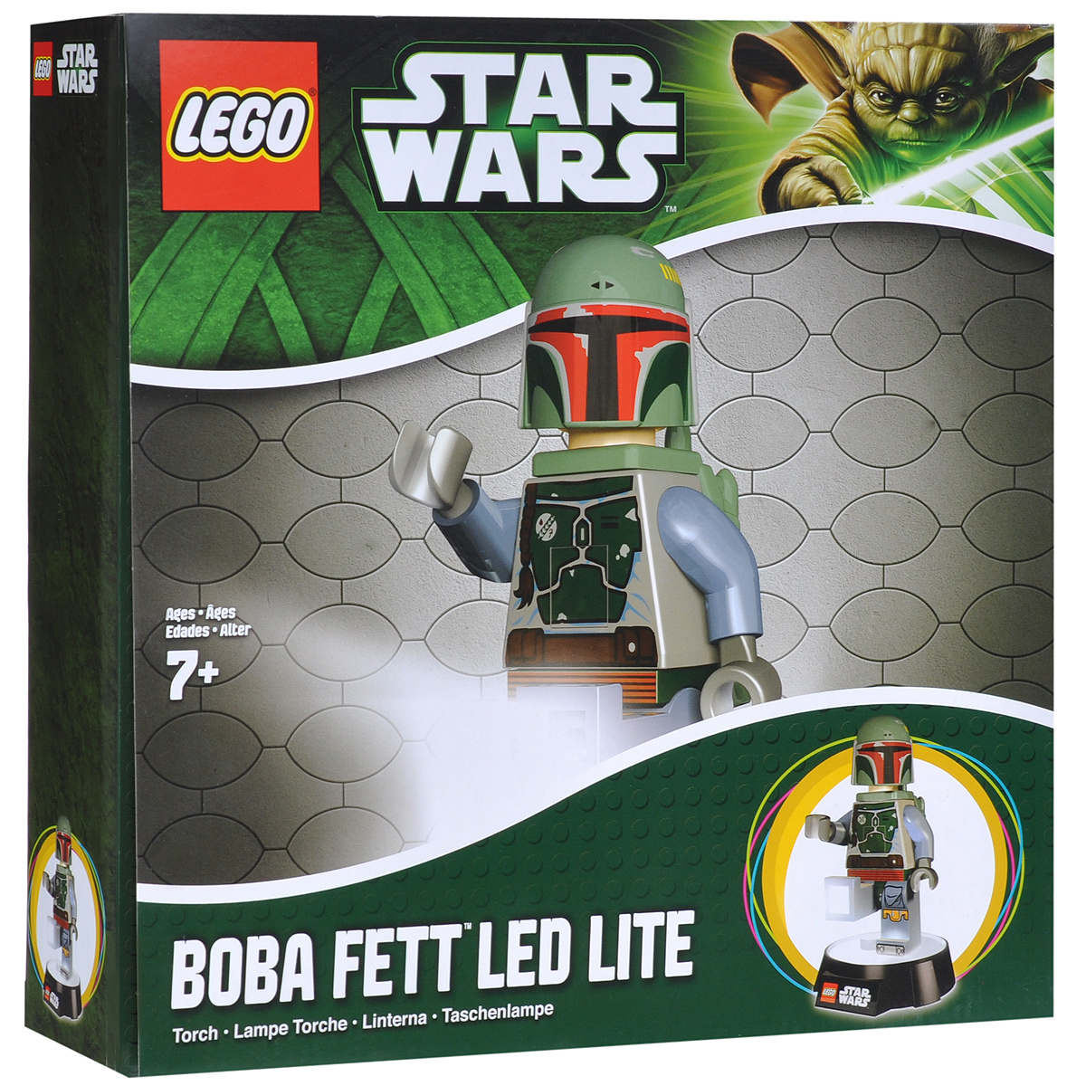 LEGO: Фонарик-ночник Star Wars: Boba Fett LGL-TOB8LGL-TOB8 LEGO: Фонарик-ночник Star Wars: Boba Fett LGL-TOB8LGL-TOB8Фонарик-ночник LEGO Star Wars Boba Fett - обязательный атрибут детской комнаты. Его мягкий свет успокаивающе действует на малышей, которые боятся темноты, не напрягая детские глазки и не создавая излишнего светового излучения. При этом его света достаточно, чтобы легко ориентироваться в темноте. Ночник выполнен в виде фигурки героя фильма Звездные Войны Бобы Фетта с реактивным ранцем за спиной. Ночник автоматически отключается через 30 минут. Фигурка снимается со светящейся базы, благодаря чему ее можно использовать как фонарик. Включается нажатием кнопки на груди. Фигурка питается от 3 батареек АА.