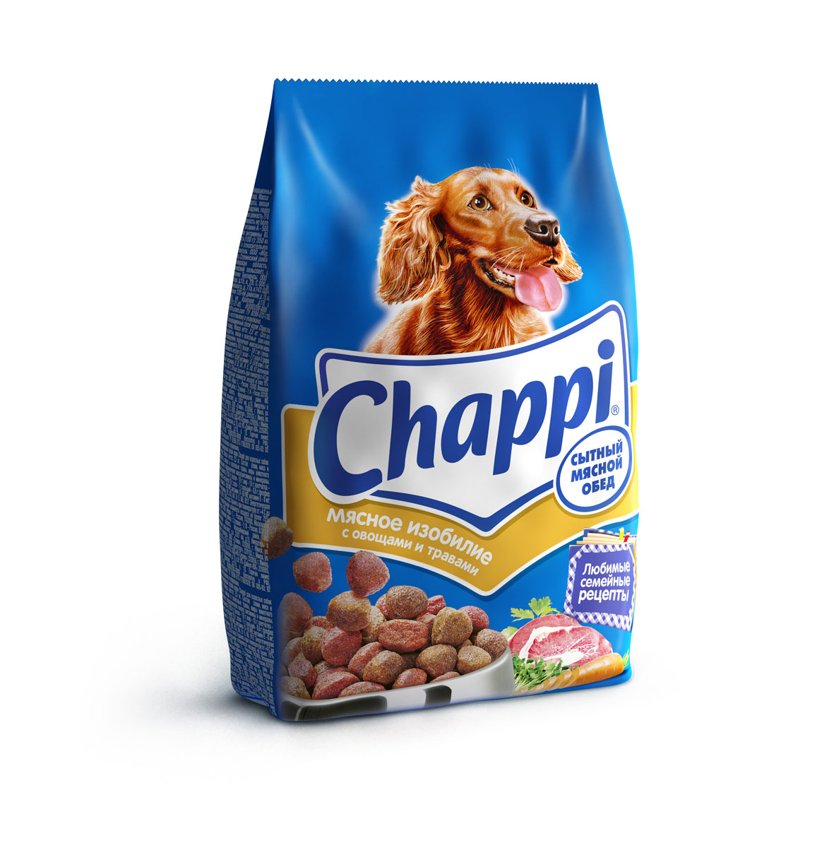 Корм сухой для собак Chappi Сытный мясной обед, мясное изобилие с овощами и травами, 600 г10006 Корм сухой для собак Chappi Сытный мясной обед, мясное изобилие с овощами и травами, 600 г10006Сухой корм Chappi Сытный мясной обед - это специально разработанная еда для собак с оптимально сбалансированным содержанием белков, витаминов и микроэлементов. Уникальная формула Chappi включает в себя все необходимые для здоровья компоненты: - мясо - для силы и энергии в течение дня; - овощи, травы и злаки - для отличного пищеварения; - масла и жиры - для блестящей шерсти и здоровой кожи; - кальций - для крепких зубов и костей; - витамины - для защиты здоровья; - минералы - для подержания собаки в оптимальной форме. Корм Chappi идеально подходит для вашего любимца как надежный источник жизненных сил. Состав: злаки, мясо и субпродукты, жиры животного происхождения, морковь, люцерна, растительные масла, минеральные вещества, витамины. Пищевая ценность в 100 г: белок - 18 г, жиры - 10 г, клетчатка - 7 г, влажность - не более 10 г, зола - 7 г, кальций - 0,8 г, фосфор - 0,6 г, витамин А - 500 МЕ,...