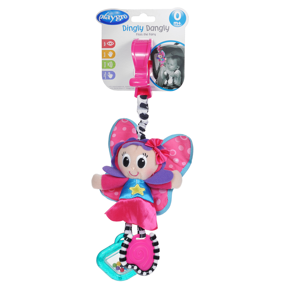 Игрушка-подвеска Playgro Бабочка0182850 Игрушка-подвеска Playgro Бабочка0182850Мягкая игрушка-подвеска Playgro Бабочка привлечет внимание вашего малыша и не позволит ему скучать. Игрушка выполнена из мягкого текстильного материала разных цветов в виде симпатичной бабочки. С помощью пластикового зажима игрушку легко можно прикрепить к детской кроватке, коляске, автомобильному креслу или игровой дуге малыша. На одной ножке бабочки находится прорезыватель, а на другой ножке - прозрачная погремушка с разноцветными бусинками внутри. Мелкие, но яркие бусинки побуждают малыша фокусировать зрение на мелких объектах, а звук погремушки учит малыша находить объекты в пространстве.