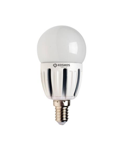 Светодиодная лампа Kosmos Premium, Глоб 45 220V белый свет, цоколь Е14, 5WKLED5wGL45230vE1445 Светодиодная лампа Kosmos Premium, Глоб 45 220V белый свет, цоколь Е14, 5WKLED5wGL45230vE1445Компактные размеры, меньший нагрев, позволяют заменить лампу накаливания глоб 45 60 Вт в таких элементах освещения как люстры, светильники, БРА, в декоративном освещении. Светодиодные лампы GL45 5 Вт создают мягкий рассеивающий свет, специально разработаны с учетом требований российских и европейских законов и подходят ко всем осветительным устройствам со стандартным патроном E14 (миньон). Использование светодиодов от мирового лидера SAMSUNG и предоставление 2 лет гарантии – залог надежной и стабильной работы лампы. Нейтральный белый оттенок свечения идеально подойдет для освещения кухни и гостиной.