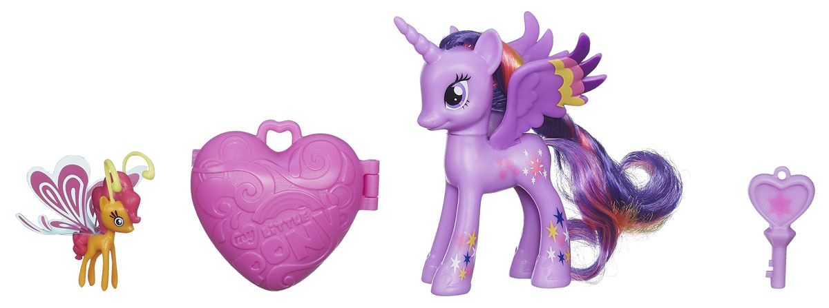 My Little Pony Пони с сердечком Твайлайт Спаркл и Сансет БризB3598EU4_Твайлайт My Little Pony Пони с сердечком Твайлайт Спаркл и Сансет БризB3598EU4_ТвайлайтНабор My Little Pony Пони с сердечком. Твайлайт Спаркл и Сансет Бриз понравится вашей маленькой принцессе. В наборе сердечко, которое открывается волшебным ключиком - совсем как в мультфильме Дружба - это чудо! У пони Твайлайт Спаркл неоновая грива и радужные элементы дизайна! А так же маленький волшебный друг Сансет Бриз из расы Бризи. Порадуйте свою малышку таким великолепным подарком!