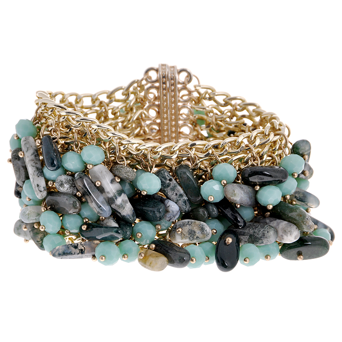 Браслет Taya, цвет: бирюзовый, зеленый. T-B-8303-BRAC-TURQUOISET-B-8303-BRAC-TURQUOISE Браслет Taya, цвет: бирюзовый, зеленый. T-B-8303-BRAC-TURQUOISET-B-8303-BRAC-TURQUOISEСтильный браслет Taya состоит из восьми рядов цепочек, скрепленные между собой. Также браслет оформлен подвесками из пластиковых бусин и камней. Застегивается на магниты. Такой браслет позволит вам с легкостью создать собственный неповторимый образ.