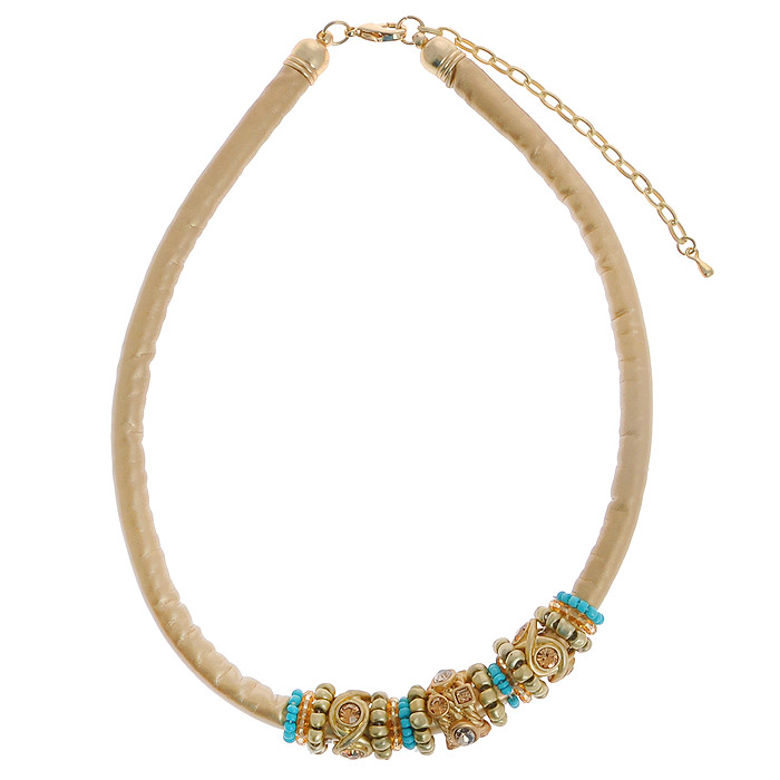 Колье Fashion Jewelry, цвет: золотисто-бежевый. AF73407AF73407 Колье Fashion Jewelry, цвет: золотисто-бежевый. AF73407AF73407Оригинальное колье Fashion Jewelry представляет собой толстый текстильный шнурок с декоративными элементами. Декоративные элементы, выполненные из металла и пластика, декорированы стразами. Колье имеет надежную застежку-карабин с регулирующей длину цепочкой. Колье Fashion Jewelry не только привлечет внимание окружающих, но и дополнит ваш образ и поможет создать свой неповторимый стиль.
