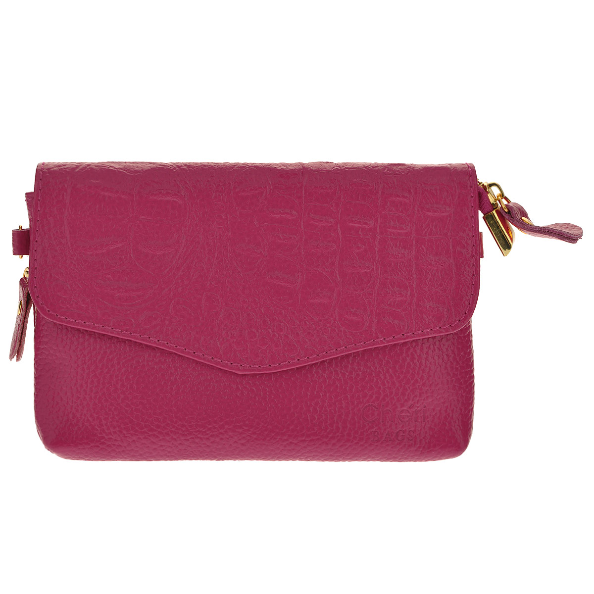 Сумка женская Cheribags, цвет: цикламен. 5088-265088-26 Сумка женская Cheribags, цвет: цикламен. 5088-265088-26Женская сумка Cheribags выполнена из натуральной кожи с тиснением под рептилию. Сумка имеет одно отделение, закрывающееся застежкой-молнией и дополнительно клапаном на магнитную кнопку. Во внутреннем отделении есть один дополнительный кармашек для мелочей. Под клапаном - карман на застежке-молнии. На задней стороне сумочки также есть карман на застежке-молнии. Фурнитура сумки выполнена из металла золотистого цвета. Модель оснащена цепочкой и ремешком для запястья. Сумка - это стильный аксессуар, который подчеркнет вашу изысканность и индивидуальность и сделает ваш образ завершенным.