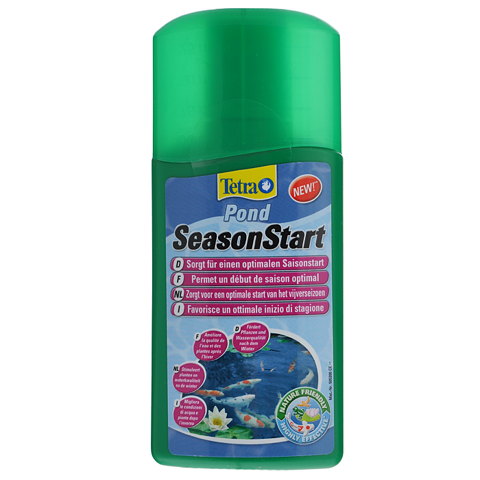 Кондиционер для пруда Tetra Pond SeasonStart, 250 мл187825 Кондиционер для пруда Tetra Pond SeasonStart, 250 мл187825Tetra Pond SeasonStart - кондиционер для водоемов, который предназначен для начала сезона развода рыбы. Его использование помогает устранить питательные вещества для водорослей (фосфаты), которые накапливаются в воде в течение холодного периода. Кроме этого, препарат снабжает растения пруда железом и микроэлементами, создавая при этом здоровые условия для жизни рыб. Примечание: Нельзя применять данный препарат если рыба, живущая в пруду, будет употребляться в пищу! Дозировка: 50 мл препарата на 1000 л воды. Для удобства дозировки есть мерный колпачок. Товар сертифицирован.