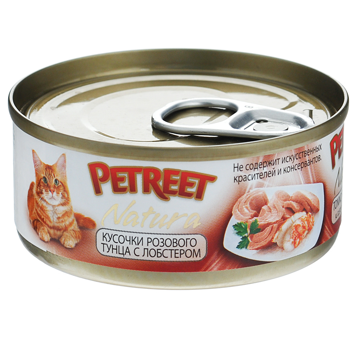 Консервы для кошек Petreet "Natura", с кусочками розового тунца и лобстером, 70 г