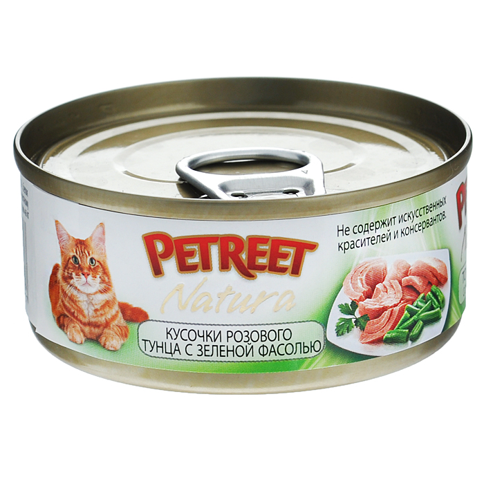 Консервы для кошек Petreet Natura, с кусочками розового тунца и зеленой фасолью, 70 гА53065 Консервы для кошек Petreet Natura, с кусочками розового тунца и зеленой фасолью, 70 гА53065Полноценный сбалансированный корм для взрослых кошек всех пород. Консервы Petreet в виде нежного паштета изготовлены исключительно из натуральных продуктов и не оставят равнодушным ни одного питомца. В их состав входит до 64% основного компонента - мяса тунца, а это значит, что продукт богат протеином - источником бодрости вашей кошки. Для поддержания здоровья внутренних органов и зрения в состав консервов входит аргинин, таурин и незаменимые жирные кислоты Омега 3 и Омега 6. Идеально подходит для кастрированных и стерилизованных кошек. Некоторые виды содержат рис, восполняющий недостаток витамина В. В состав консервов входят различные деликатесные добавки в виде морепродуктов, овощей и фруктов, так что можно легко выбрать подходящий вариант даже для самой привередливой кошки Основу консервов Petreet Natura с кусочками розового тунца и зеленой фасолью, нежное розовое мясо стейковой части тунца с добавлением зеленой фасоли. При умеренной калорийности в корме содержится...