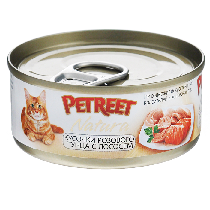Консервы для кошек Petreet Natura, с кусочками розового тунца и лососем, 70 гА53063 Консервы для кошек Petreet Natura, с кусочками розового тунца и лососем, 70 гА53063Полноценный сбалансированный корм для взрослых кошек всех пород. Консервы Petreet в виде нежного паштета изготовлены исключительно из натуральных продуктов и не оставят равнодушным ни одного питомца. В их состав входит до 64% основного компонента - мяса тунца, а это значит, что продукт богат протеином - источником бодрости вашей кошки. Для поддержания здоровья внутренних органов и зрения в состав консервов входит аргинин, таурин и незаменимые жирные кислоты Омега 3 и Омега 6. Идеально подходит для кастрированных и стерилизованных кошек. Некоторые виды содержат рис, восполняющий недостаток витамина В. В состав консервов входят различные деликатесные добавки в виде морепродуктов, овощей и фруктов, так что можно легко выбрать подходящий вариант даже для самой привередливой кошки Основу консервов Petreet Natura с кусочками розового тунца и лобстером, нежное розовое мясо стейковой части тунца с добавлением лосося. При умеренной калорийности в корме содержится высокий уровень...