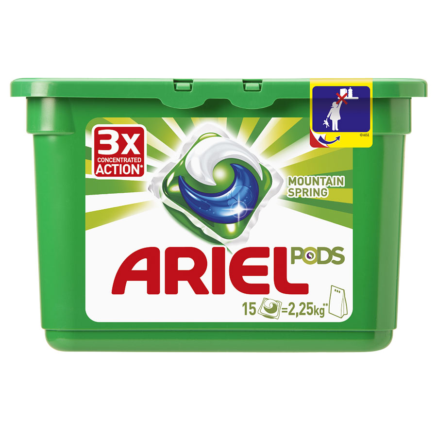 Гель в капсулах Ariel Pods 3в1 Горный родник, 15 штAG-81551493 Гель в капсулах Ariel Pods 3в1 Горный родник, 15 штAG-815514933в1 - очищает, выводит пятна, придает яркость Инновация! Первое средство для стирки с тремя раздельными компонентами, которые работают вместе. Они очищают, выводят пятна и придают тканям яркость. Компоненты находятся в отдельных секциях капсулы, что предотвращает их смешивание до начала стирки. • Первое средство для стирки из 3х компонентов! • Инновационная защитная быстрорастворимая пленка сохраняет компоненты отдельно друг от друга, что предотвращает их смешивание до начала стирки. • Непревзойденная эффективность: Ariel PODS. 3в1 - лучшее жидкое средство для стирки от Ariel. Для наилучшего результата используйте вместе с кондиционером для белья Lenor. Состав: >30% анионные ПАВ; 5-15% неионогенные ПАВ, Мыло; <5% фосфонаты; энзимы, оптические отбеливатели, ароматизаторы, альфа-изометилионон, бензилсалицилат, цитронеллол, кумарин, гексил циннамал, линалоол.