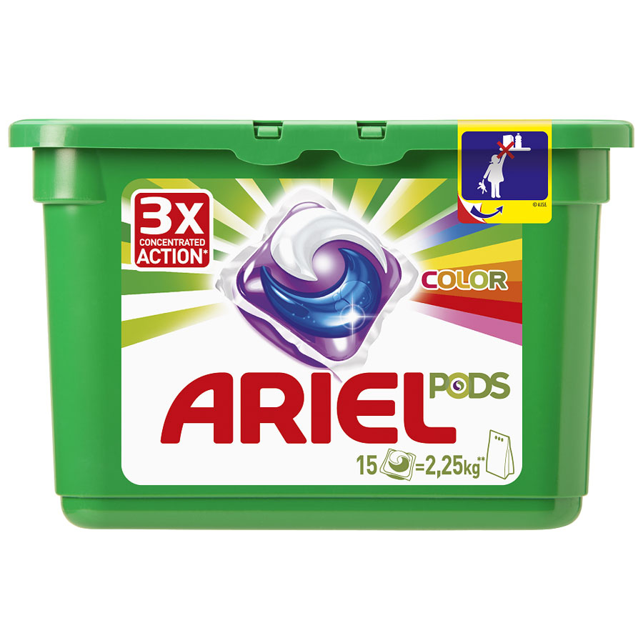 Гель в капсулах Ariel Pods 3в1 Color & Style, 15 штAG-81519867 Гель в капсулах Ariel Pods 3в1 Color & Style, 15 штAG-815198673в1 - очищает, выводит пятна, придает яркость Инновация! Первое средство для стирки с тремя раздельными компонентами, которые работают вместе. Они очищают, выводят пятна и придают тканям яркость. Компоненты находятся в отдельных секциях капсулы, что предотвращает их смешивание до начала стирки. • Первое средство для стирки из 3х компонентов! • Инновационная защитная быстрорастворимая пленка сохраняет компоненты отдельно друг от друга, что предотвращает их смешивание до начала стирки. • Непревзойденная эффективность: Ariel PODS. 3в1 - лучшее жидкое средство для стирки от Ariel. Для наилучшего результата используйте вместе с кондиционером для белья Lenor. Состав: >30% анионные ПАВ; 5-15% неионогенные ПАВ, Мыло; <5% фосфонаты; энзимы, оптические отбеливатели, ароматизаторы, альфа-изометилионон, бензилсалицилат, цитронеллол, кумарин, гексил циннамал, линалоол.