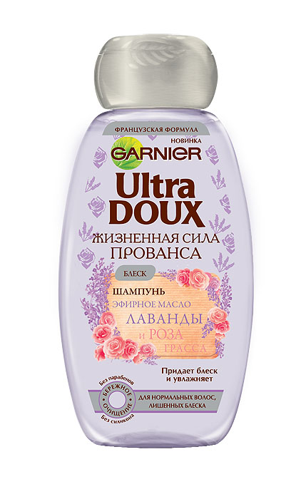 Garnier Шампунь Ultra Doux, Жизненная сила Прованса, Эфирное масло лаванды и роза Грасса, для нормальных и лишенных блеска волос, 200 млC4524813 Garnier Шампунь Ultra Doux, Жизненная сила Прованса, Эфирное масло лаванды и роза Грасса, для нормальных и лишенных блеска волос, 200 млC4524813Прованс, регион на юге Франции, является бесконечным источником натуральных ингридиентов и эфирных масел, известных своими полезными свойствами. Являясь экспертом в отборе натуральных ингридиентов, Ultra Doux объединил в себе жизненную силу растений Прованса для волос, здоровых от корней. Новый рецепт для нормальных и лишенных блеска волос объединяет в себе эфирное масло лаванды для деликатного очищения и увлажнения и розу Грасса для ослепительного блеска волос. Результат: Интенсивно увлажненные, Ваши волосы выглядят здоровыми и блестящими. Нежный аромат Прованса остается на Ваших волосах на весь день. Мягкая формула без парабенов и силикона бережно очищает волосы. Не вызывает привыкания.