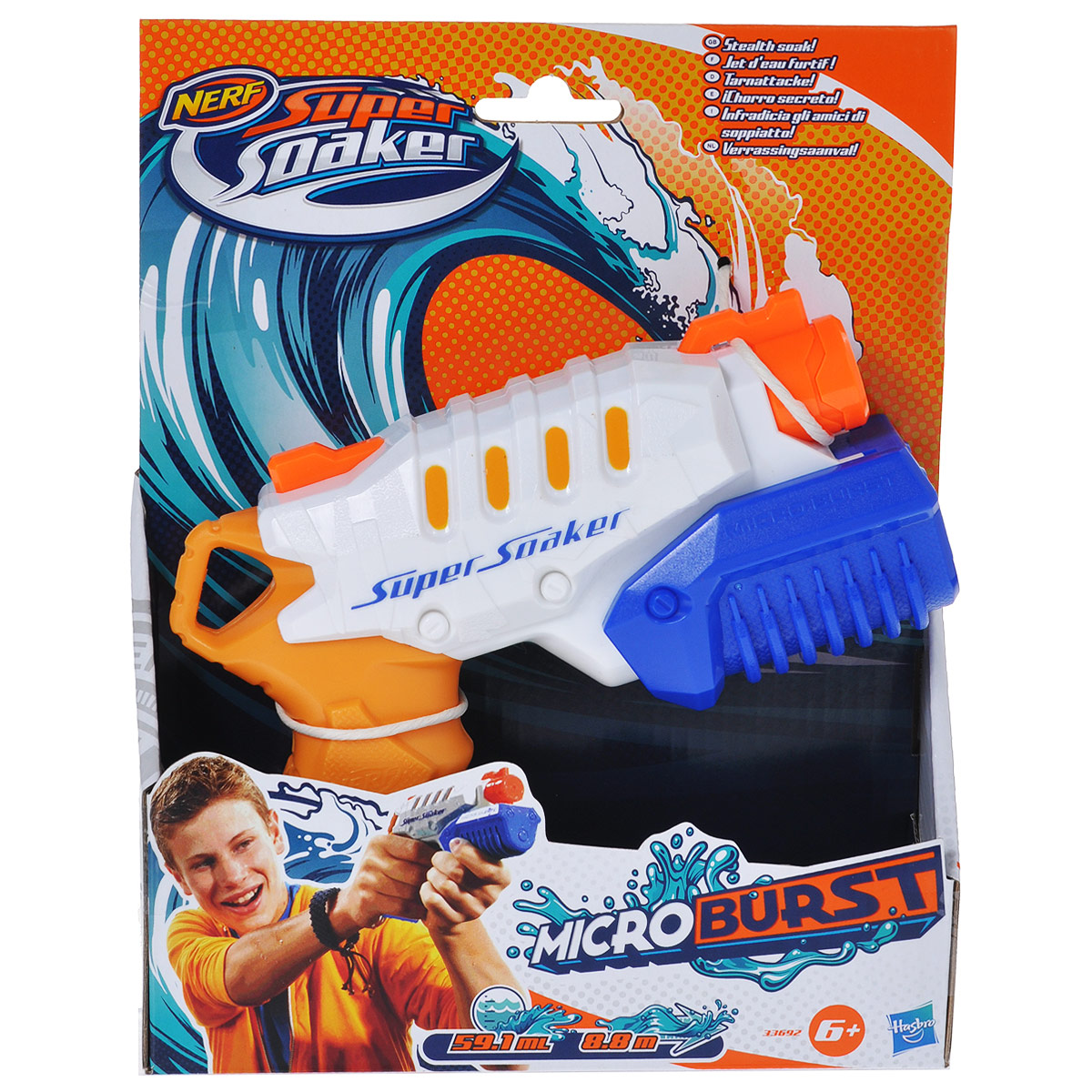 Nerf Водный бластер Super Soaker Microburst33692 Nerf Водный бластер Super Soaker Microburst33692Водяной бластер Microburst станет отличным развлечением для детей и взрослых в жаркую летнюю погоду. Залейте в компактный бластер воду, передерните рычаг под стволом, и бластер начнет стрелять мощной струей воды метко в цель. Бластер вмещает в себя 65 миллилитров воды и стреляет на расстояние до шести метров. Порадуйте своего ребенка таким замечательным подарком! Характеристики: Материал: пластик, металл, резина. Размер бластера: 17 см x 16,5 см x 4 см. Рекомендуемый возраст: от 6 месяцев. Размер упаковки: 18 см x 22,5 см x 5 см. Изготовитель: Китай.