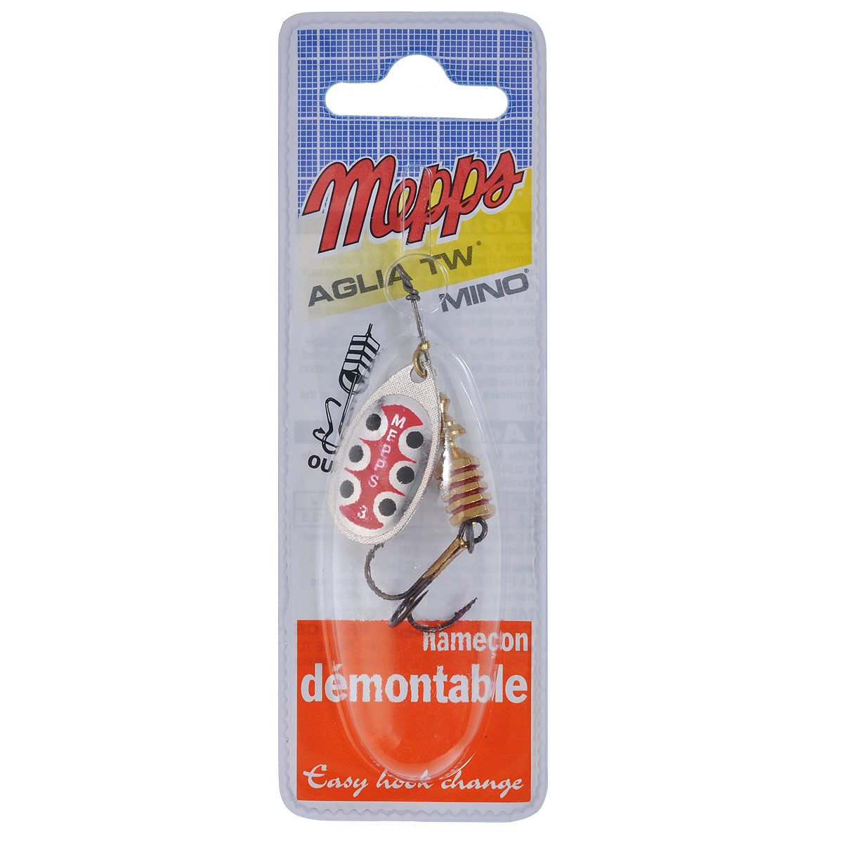 Блесна Mepps Aglia TW AG, вращающаяся, №35809 Блесна Mepps Aglia TW AG, вращающаяся, №35809Вращающаяся блесна Mepps Aglia TW AG отличается от базовой модели двухцветной рефлекторной окраской лепестка и возможностью быстрой замены тройника. Грузик сердечника у Aglia TW имеет внутреннюю резьбу с очень крупным шагом. Проволочная ось завершается колечком для крючка, сопряженным с пружинной шпилькой. Находясь в теле груза, пружинная шпилька упирается в уступ крупной резьбы. В данном случае шестигранный грузик служит винтовым замочком. Освобождение шпильки осуществляется простым свинчиванием груза, а возвратная фиксация - вдавливанием шпильки в его тело. Это простой, но очень надежный узел крепления (не разрушается даже при значительных нагрузках). Эта приманка отличается также очень натуральной имитацией рыбок. AGLIA TW - настоящий клад для любителей экспериментов на водоемах. Рыболов получает возможность быстро укомплектовать вращалку пластиковой рыбкой, виброхвостом, твистером или просто тройником с мухой подходящего цвета.
