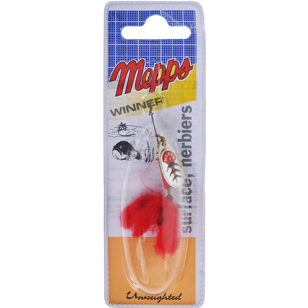 Блесна Mepps Winner AG, вращающаяся, №15796 Блесна Mepps Winner AG, вращающаяся, №15796Облегченная вращающаяся блесна со съемными тройниками Mepps Winner AG превосходно работает у самой поверхности воды, даже при очень медленной проводке. Блесна выполнена в виде серебристого металлического лепестка со специальным двухцветным рисунком и облегченным набором сердечников (отсутствует третий подшипник и груз, которые заменены пластиковой втулкой красного цвета). Также предусмотрена легкая замена тройника, оснащенного ярко-красной опушкой. Такая блесна удобна для рыбалки при проводках на поверхности или водной растительности. Кроме стандартного применения, ее конструкция позволяет установку груза-головки. Идеально подходят для ловли щуки и окуня.