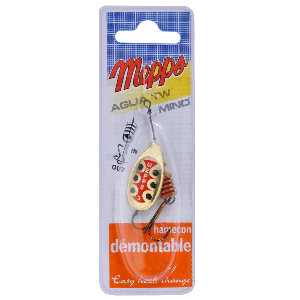Блесна Mepps Aglia TW OR, вращающаяся, №35804 Блесна Mepps Aglia TW OR, вращающаяся, №35804Вращающаяся блесна Mepps Aglia TW OR отличается от базовой модели двухцветной рефлекторной окраской лепестка и возможностью быстрой замены тройника. Грузик сердечника у Aglia TW имеет внутреннюю резьбу с очень крупным шагом. Проволочная ось завершается колечком для крючка, сопряженным с пружинной шпилькой. Находясь в теле груза, пружинная шпилька упирается в уступ крупной резьбы. В данном случае шестигранный грузик служит винтовым замочком. Освобождение шпильки осуществляется простым свинчиванием груза, а возвратная фиксация - вдавливанием шпильки в его тело. Это простой, но очень надежный узел крепления (не разрушается даже при значительных нагрузках). Эта приманка отличается также очень натуральной имитацией рыбок. AGLIA TW - настоящий клад для любителей экспериментов на водоемах. Рыболов получает возможность быстро укомплектовать вращалку пластиковой рыбкой, виброхвостом, твистером или просто тройником с мухой подходящего цвета.