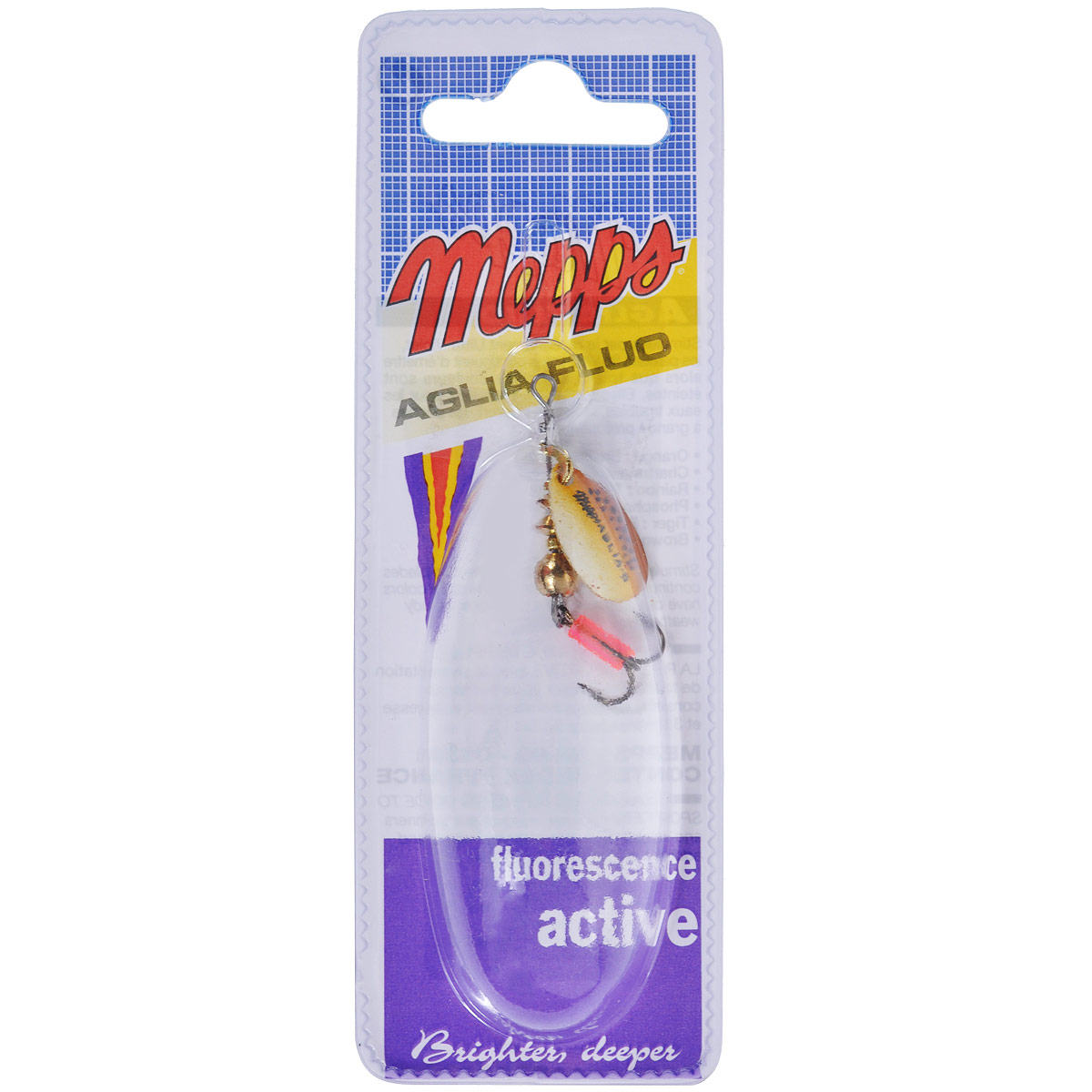 Блесна Mepps Aglia Fluo Brown Trout, вращающаяся, №09265 Блесна Mepps Aglia Fluo Brown Trout, вращающаяся, №09265Вращающаяся блесна Mepps Aglia Fluo Brown Trout выполнена в виде лепестка разных цветов, дающего преимущество при ловле рыбы в темное время суток, на большой глубине и в мутной воде. Такая блесна отлично видна даже при освещении ультрафиолетовыми лучами, доходящими до самых больших глубин. Стимулированная ультрафиолетом, она продолжает еще долго светиться.